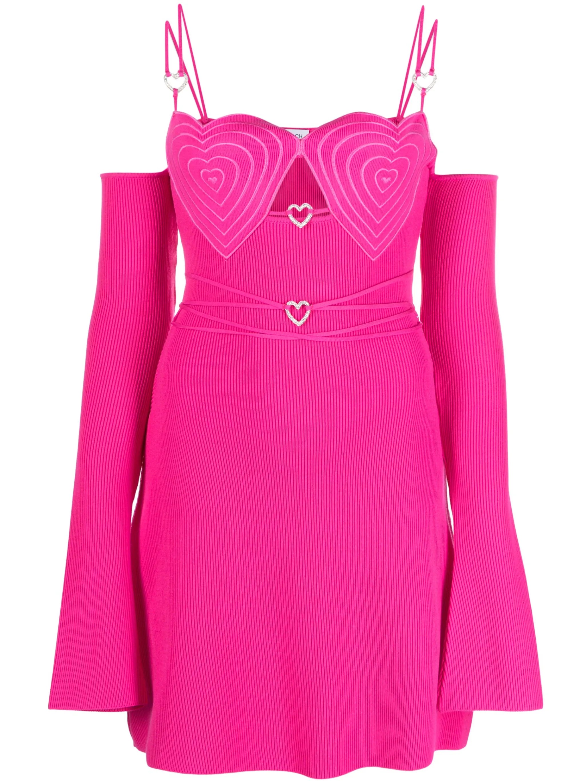 off-shoulder heart-detail mini dress