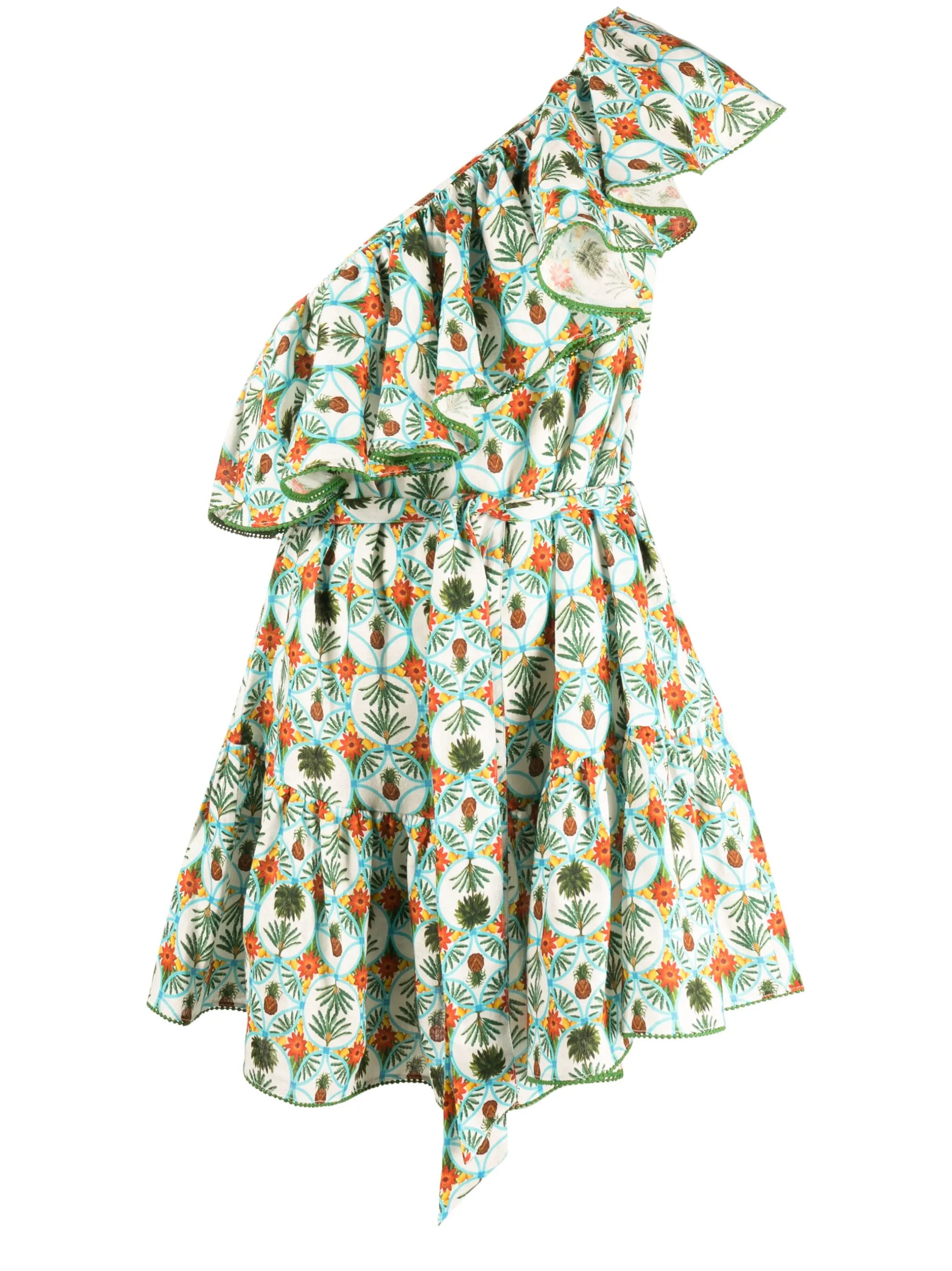 graphic-print one-shoulder dress