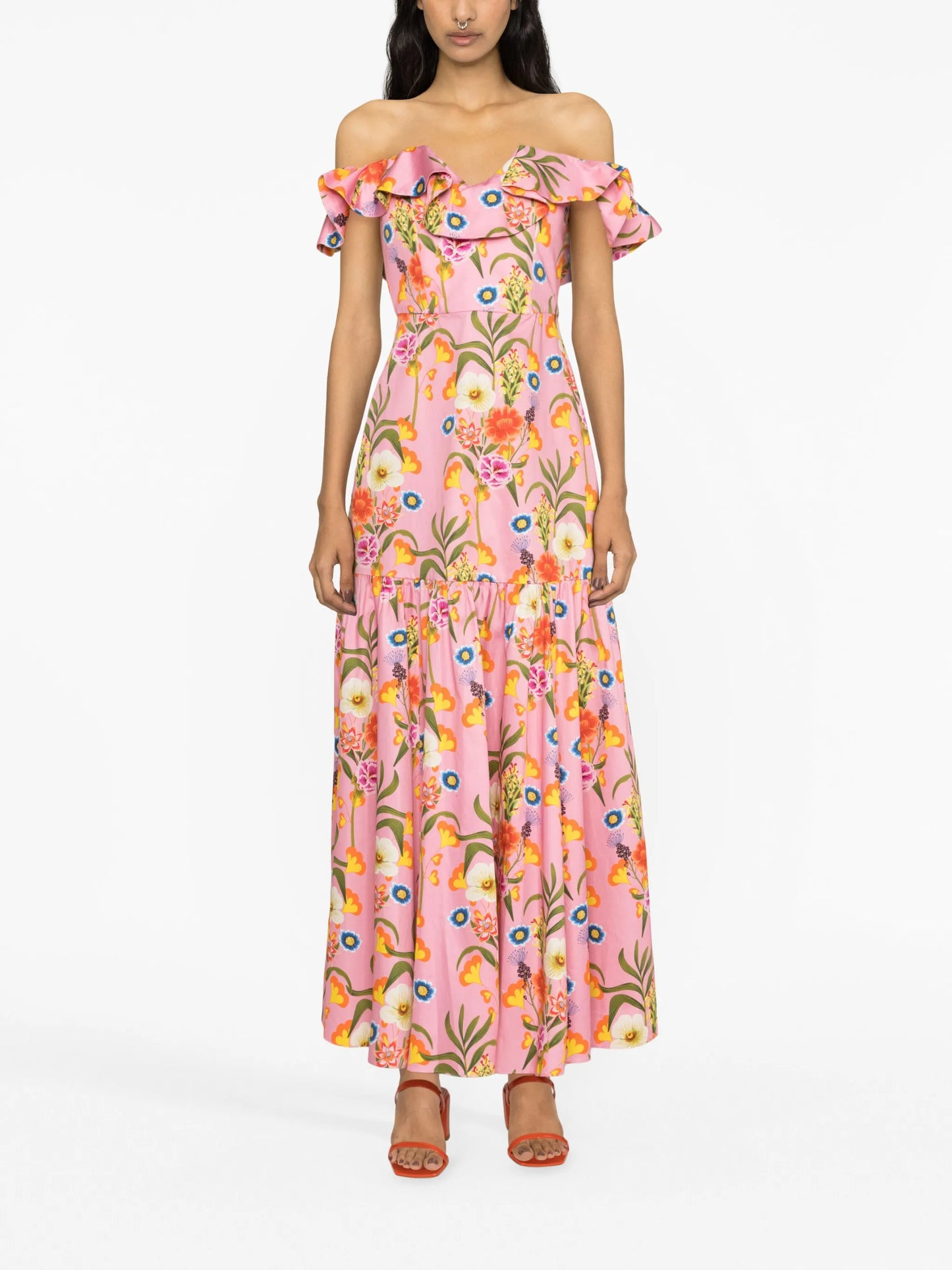 graphic-print ruffle-detail dress