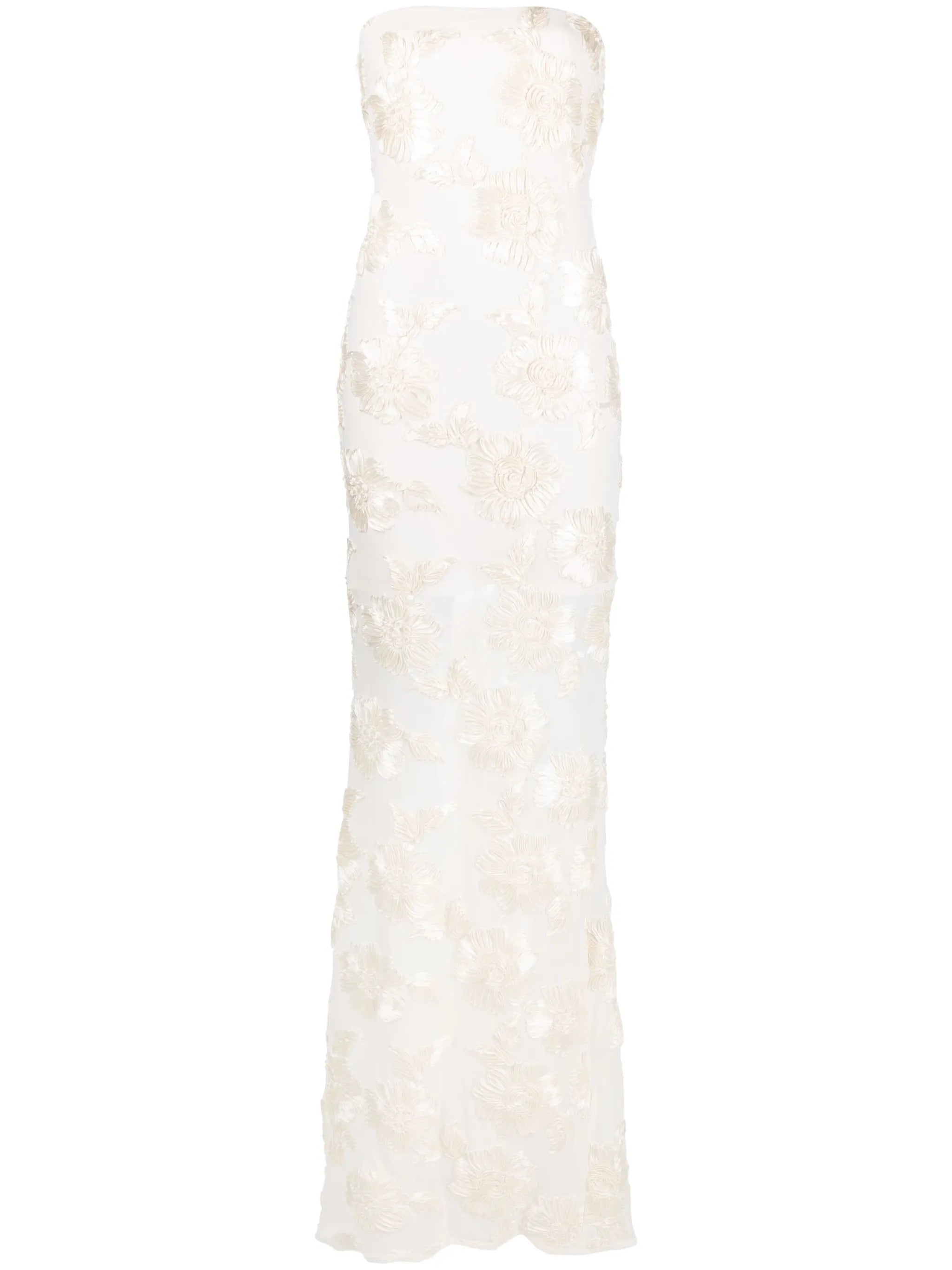 Egret floral-embroidered bridal gown