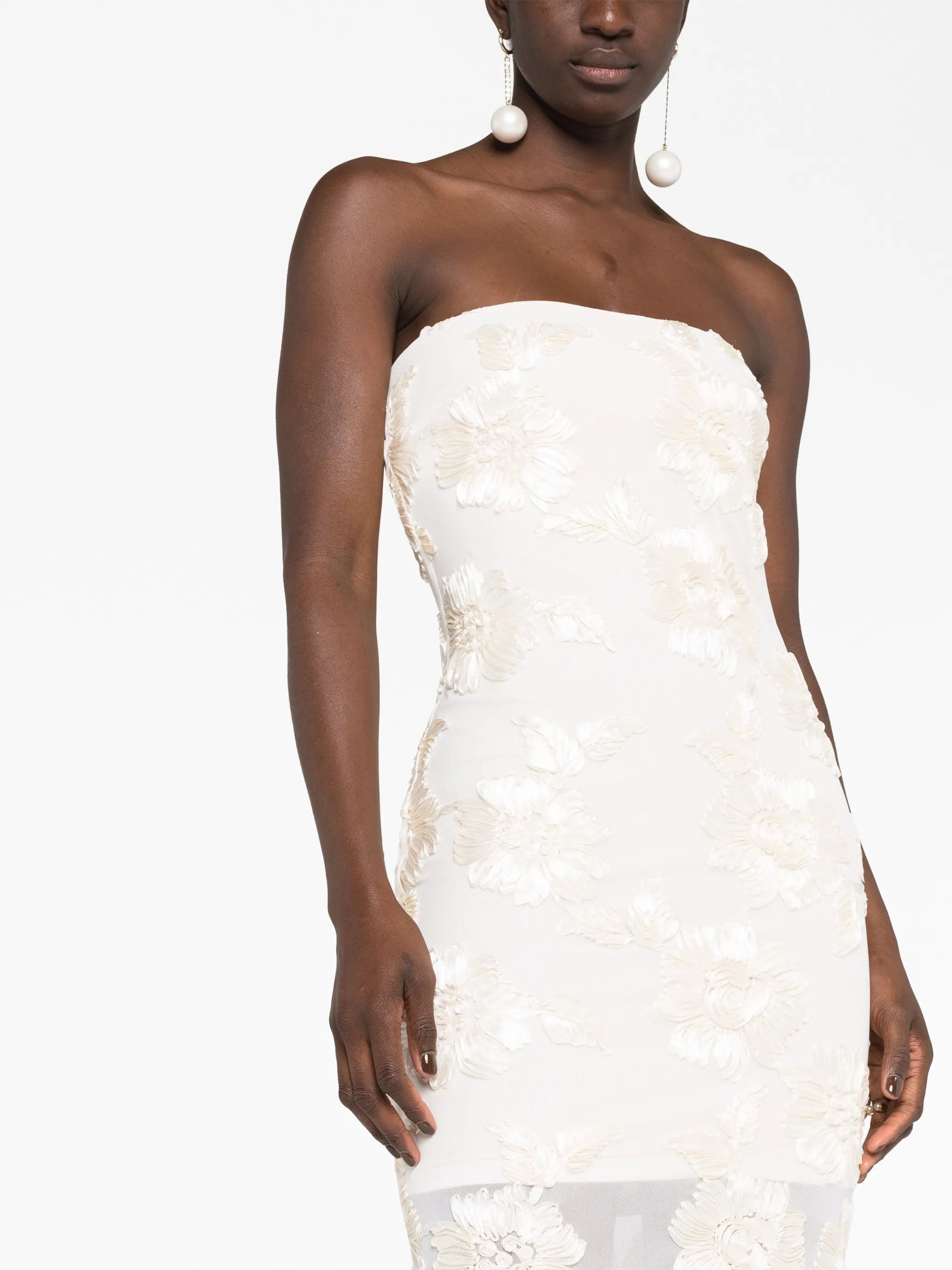 Egret floral-embroidered bridal gown