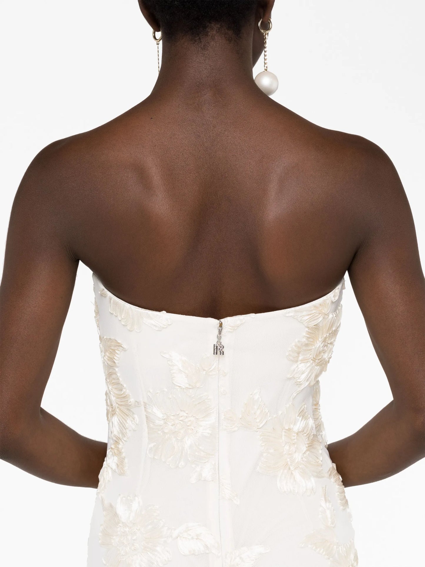 Egret floral-embroidered bridal gown