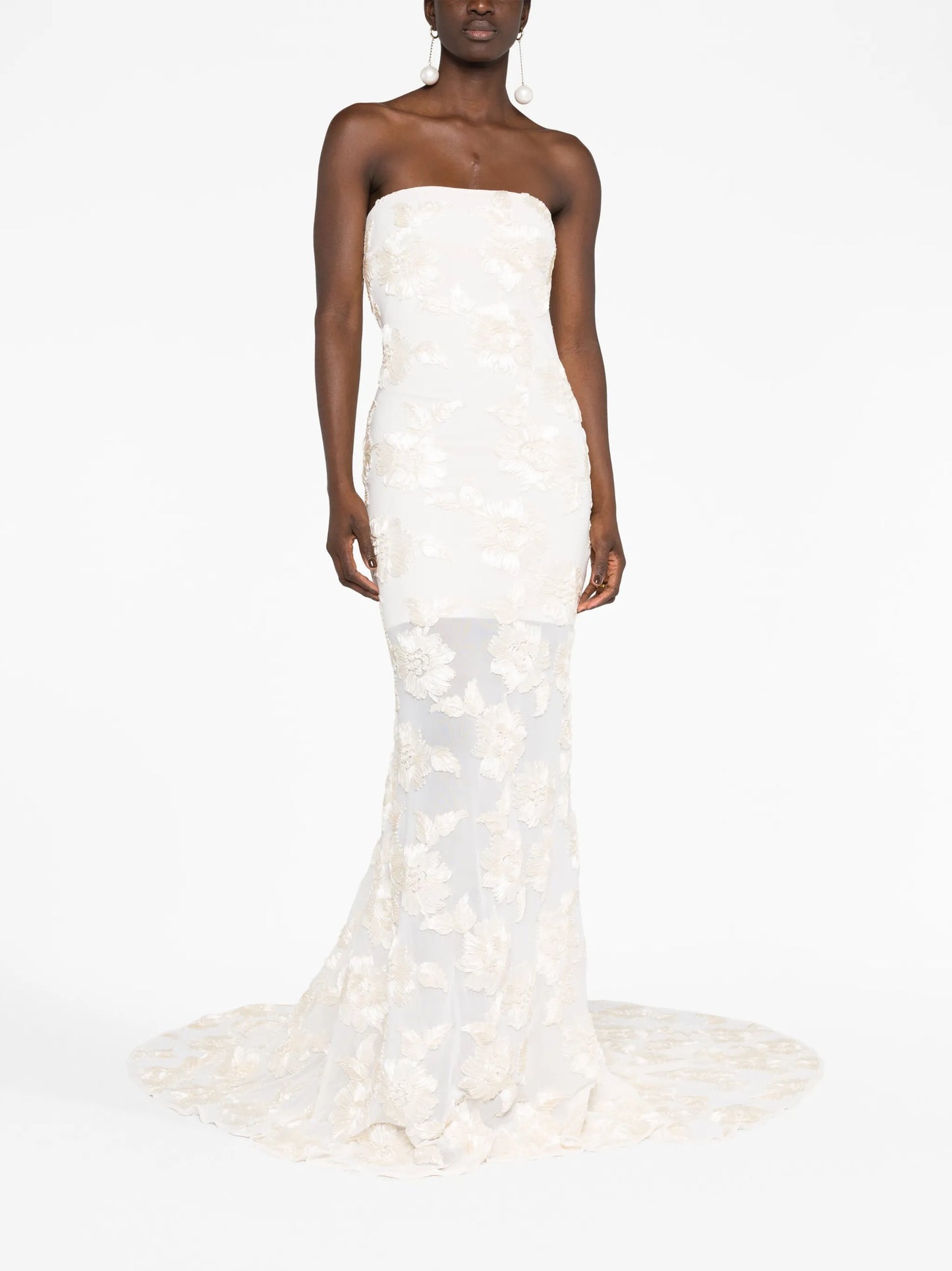 Egret floral-embroidered bridal gown