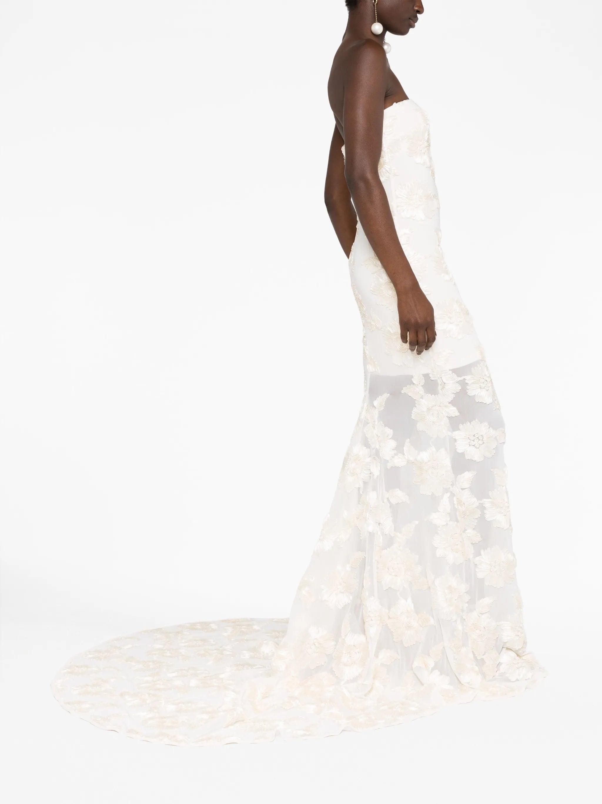 Egret floral-embroidered bridal gown