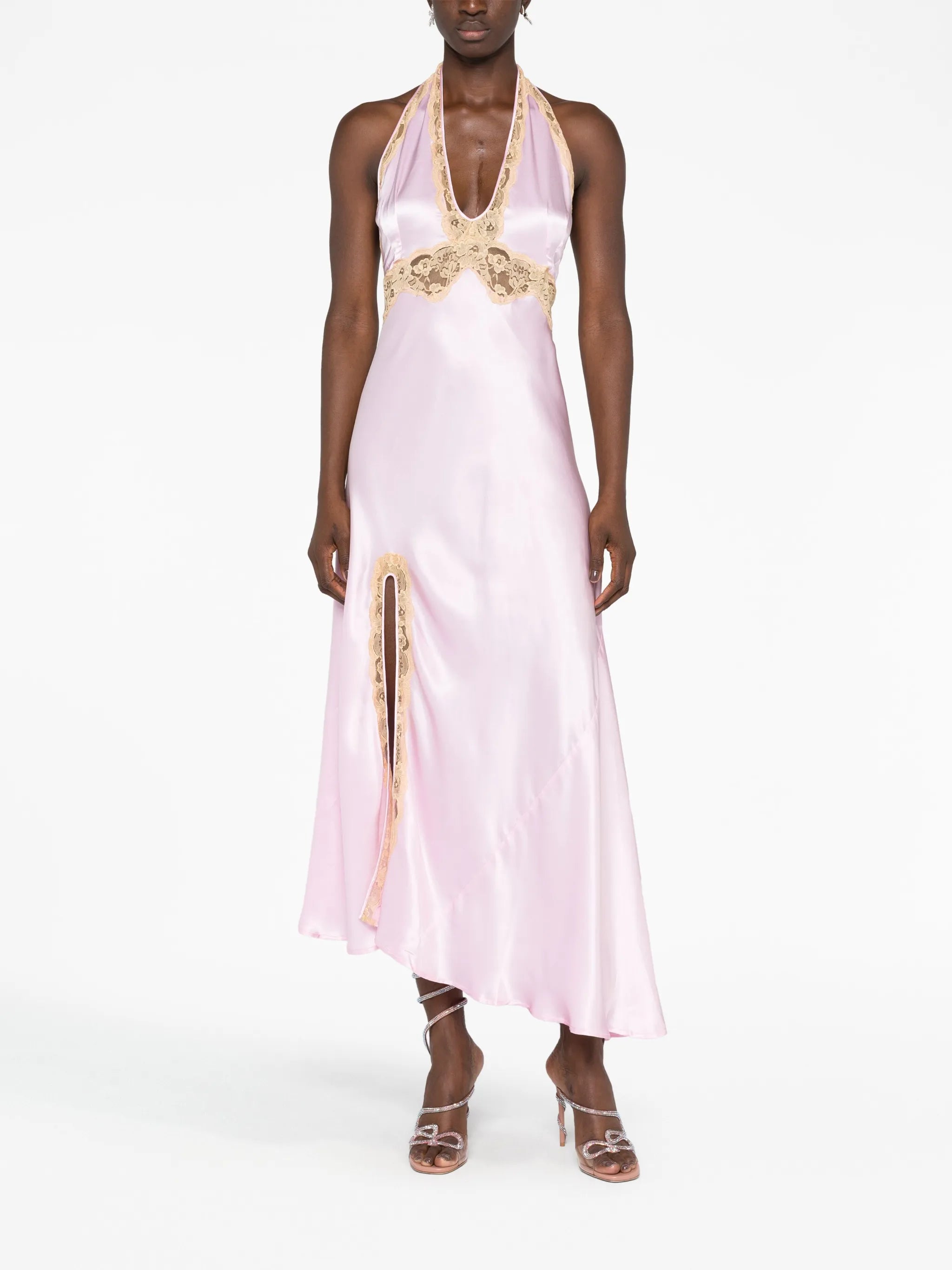 Floral lace-trim maxi dress