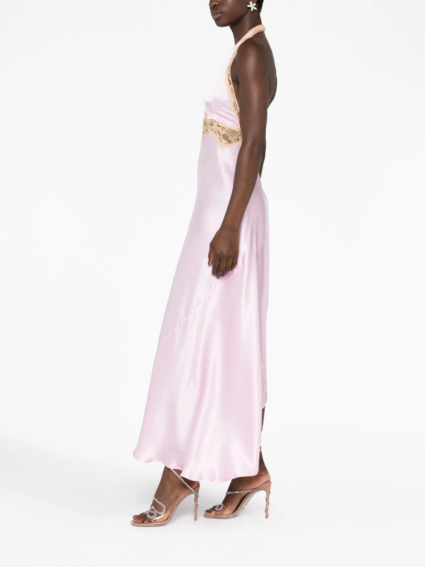Floral lace-trim maxi dress