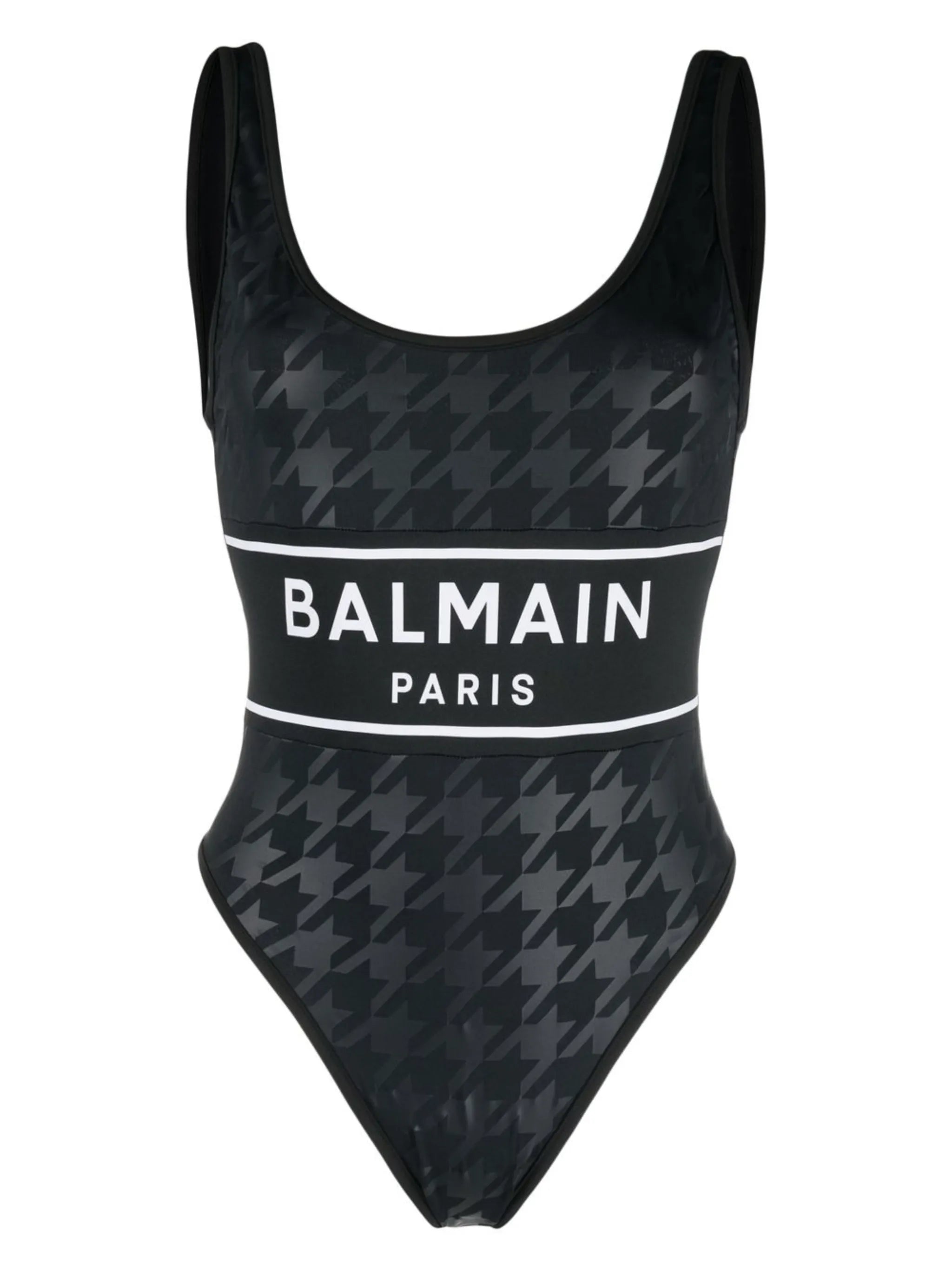 houndstooth-print logo-stripe swimsuit