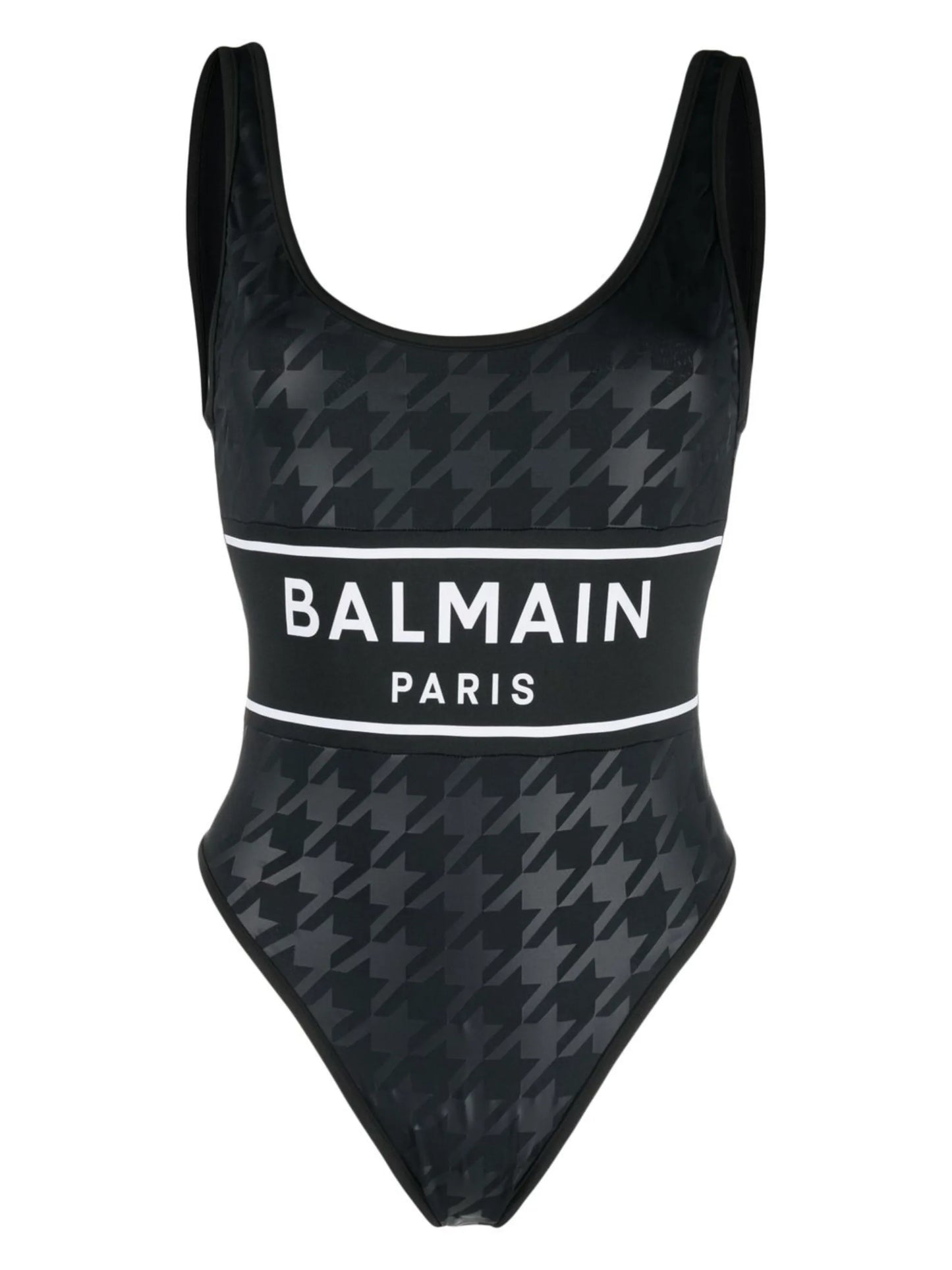 houndstooth-print logo-stripe swimsuit