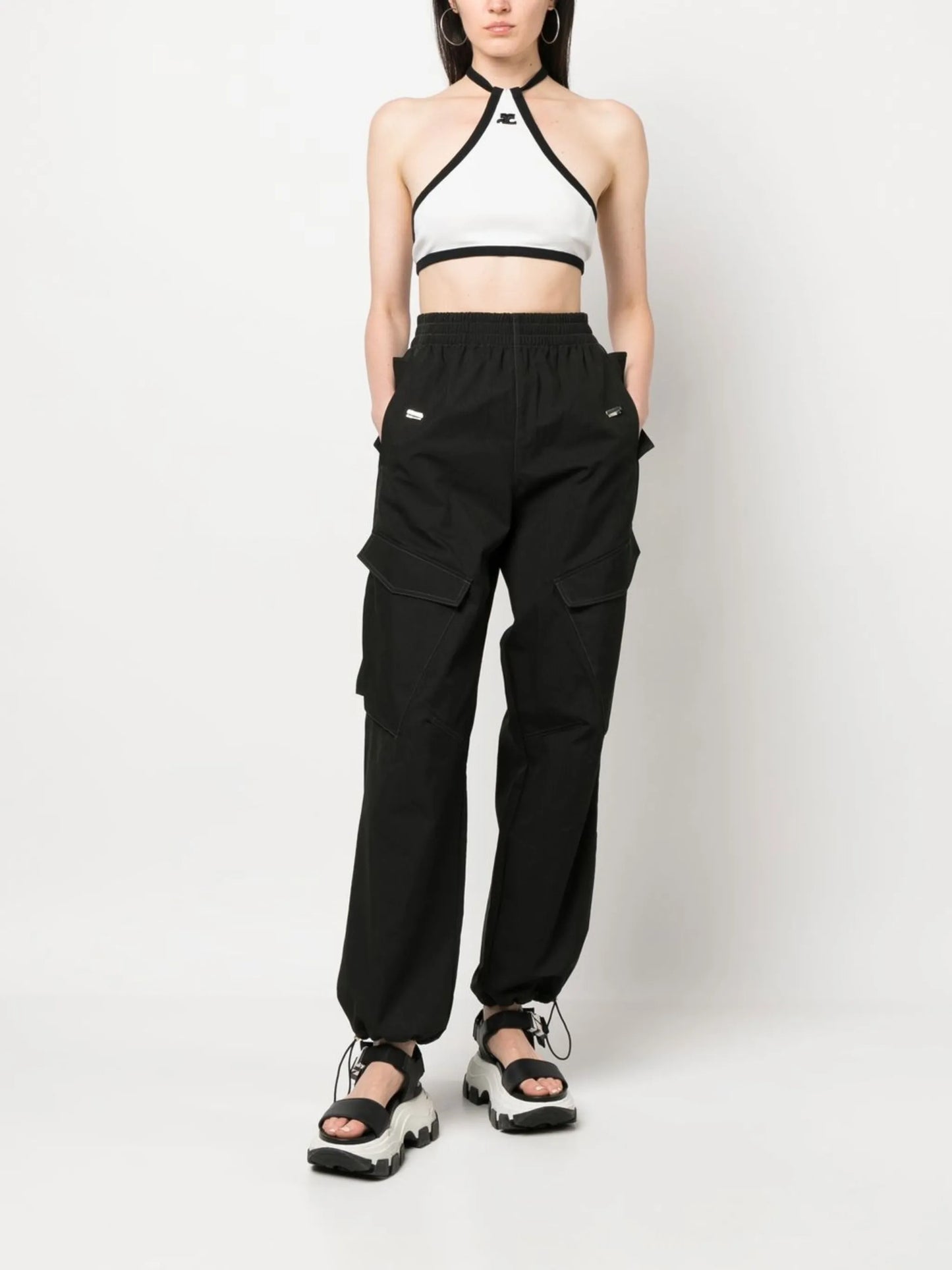two-tone halterneck crop top