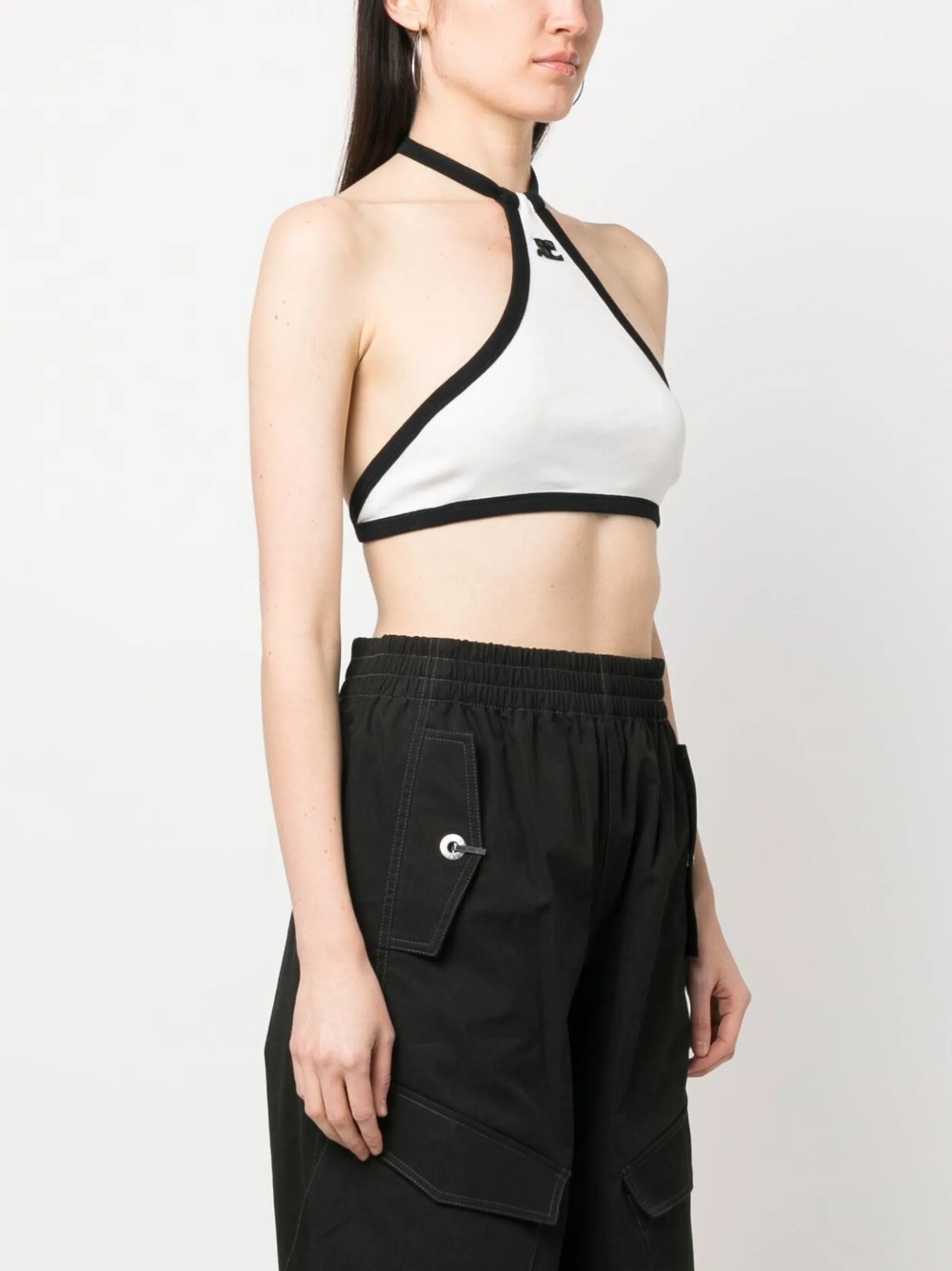 two-tone halterneck crop top