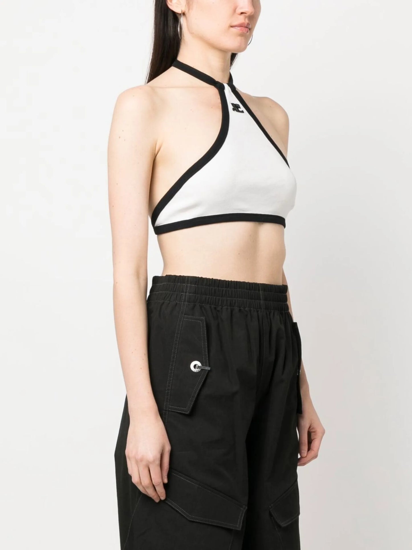 two-tone halterneck crop top