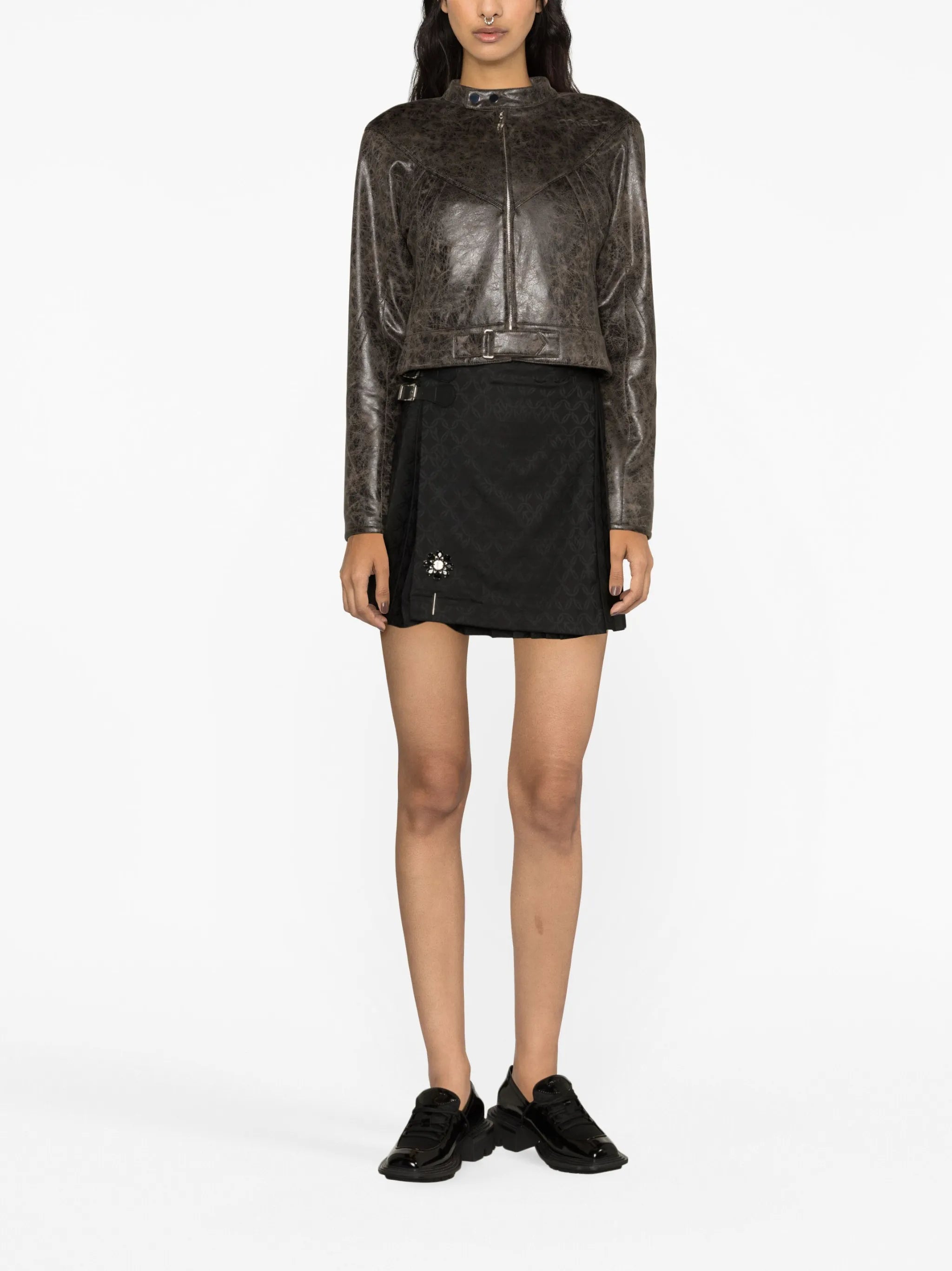 embellished pleated jacquard miniskirt