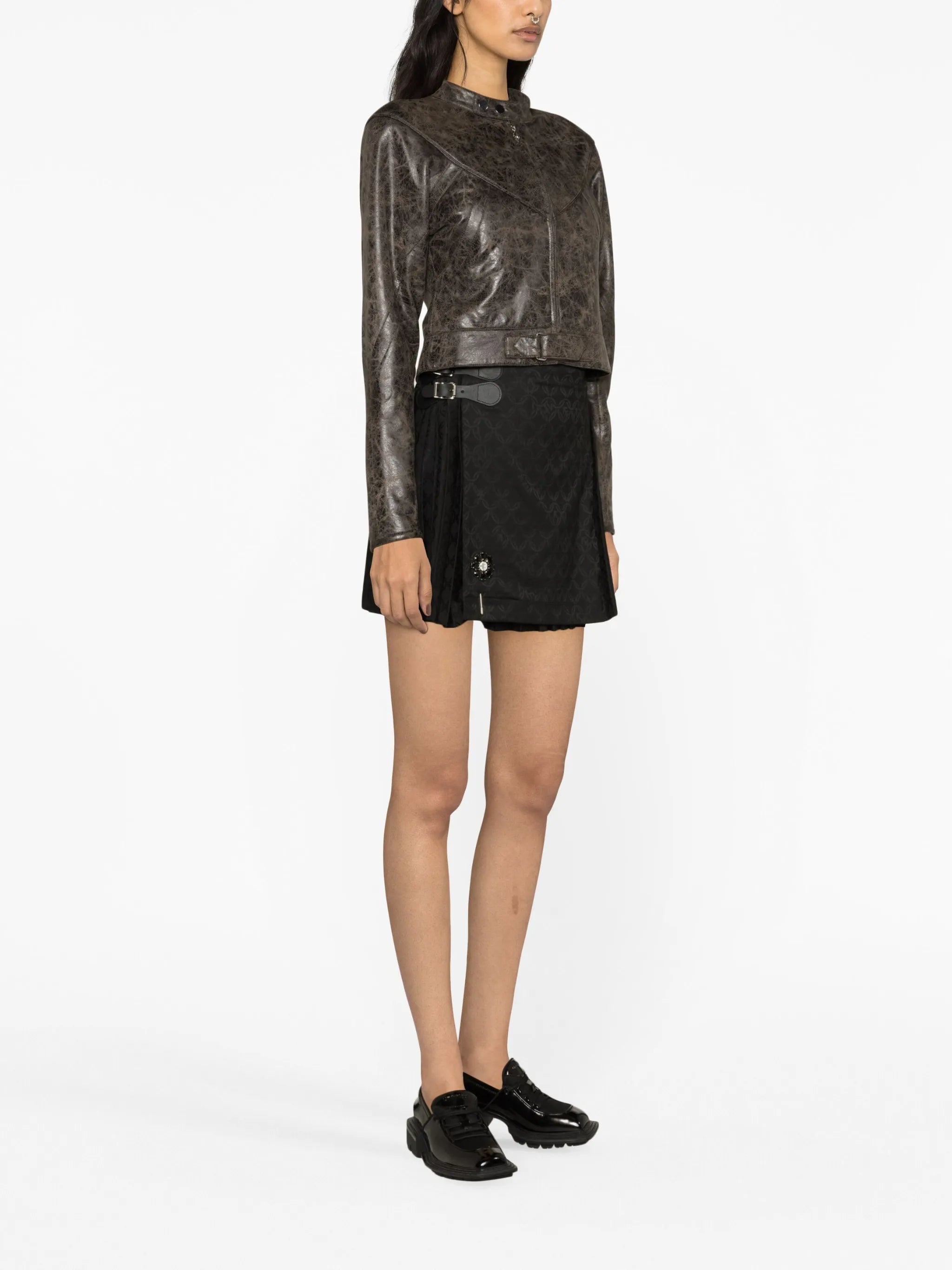 embellished pleated jacquard miniskirt