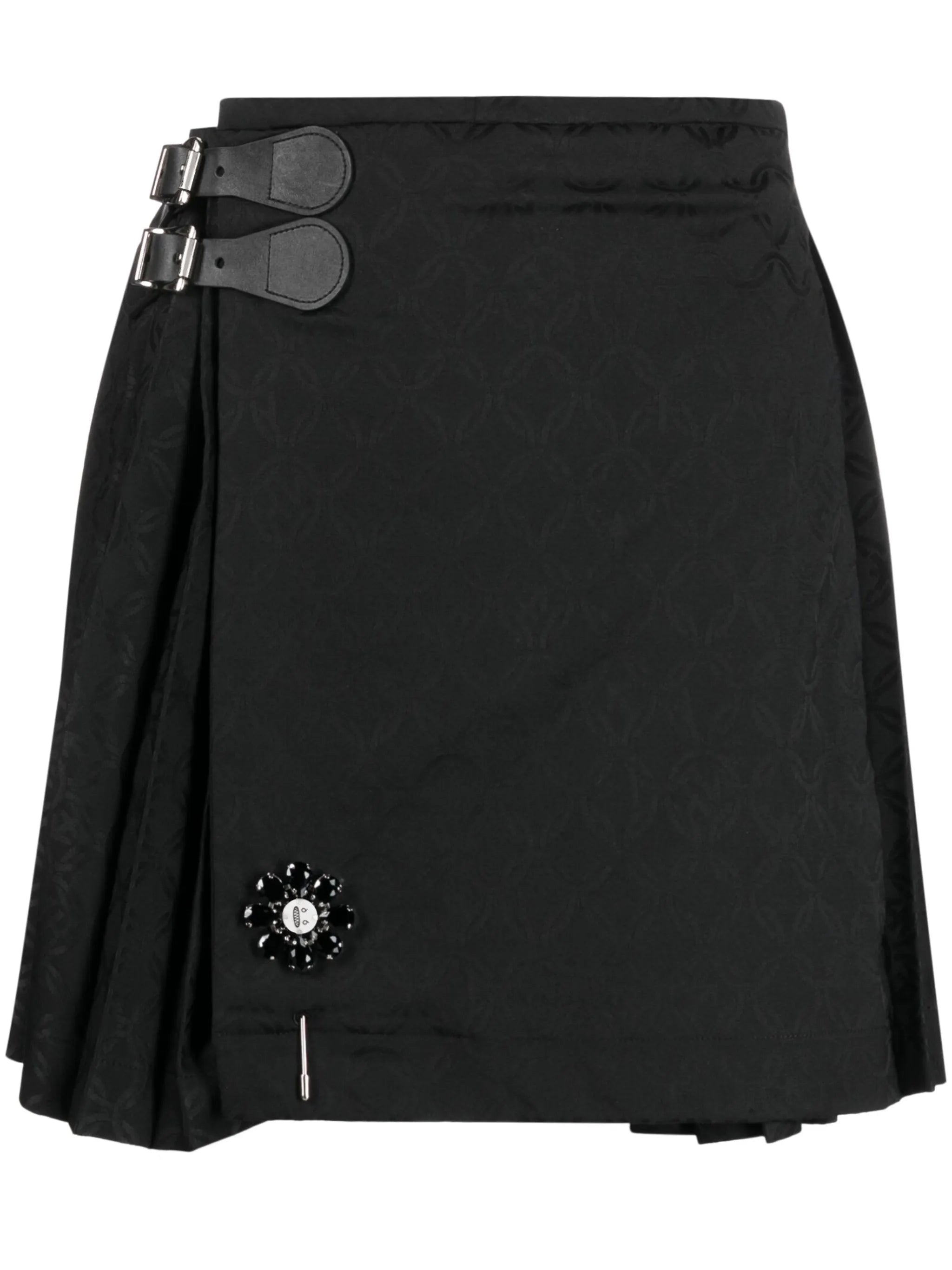 embellished pleated jacquard miniskirt