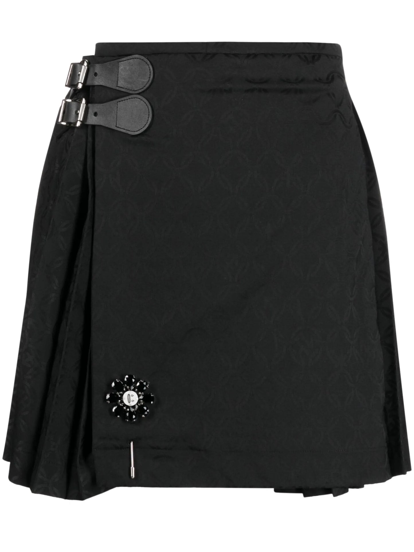 embellished pleated jacquard miniskirt