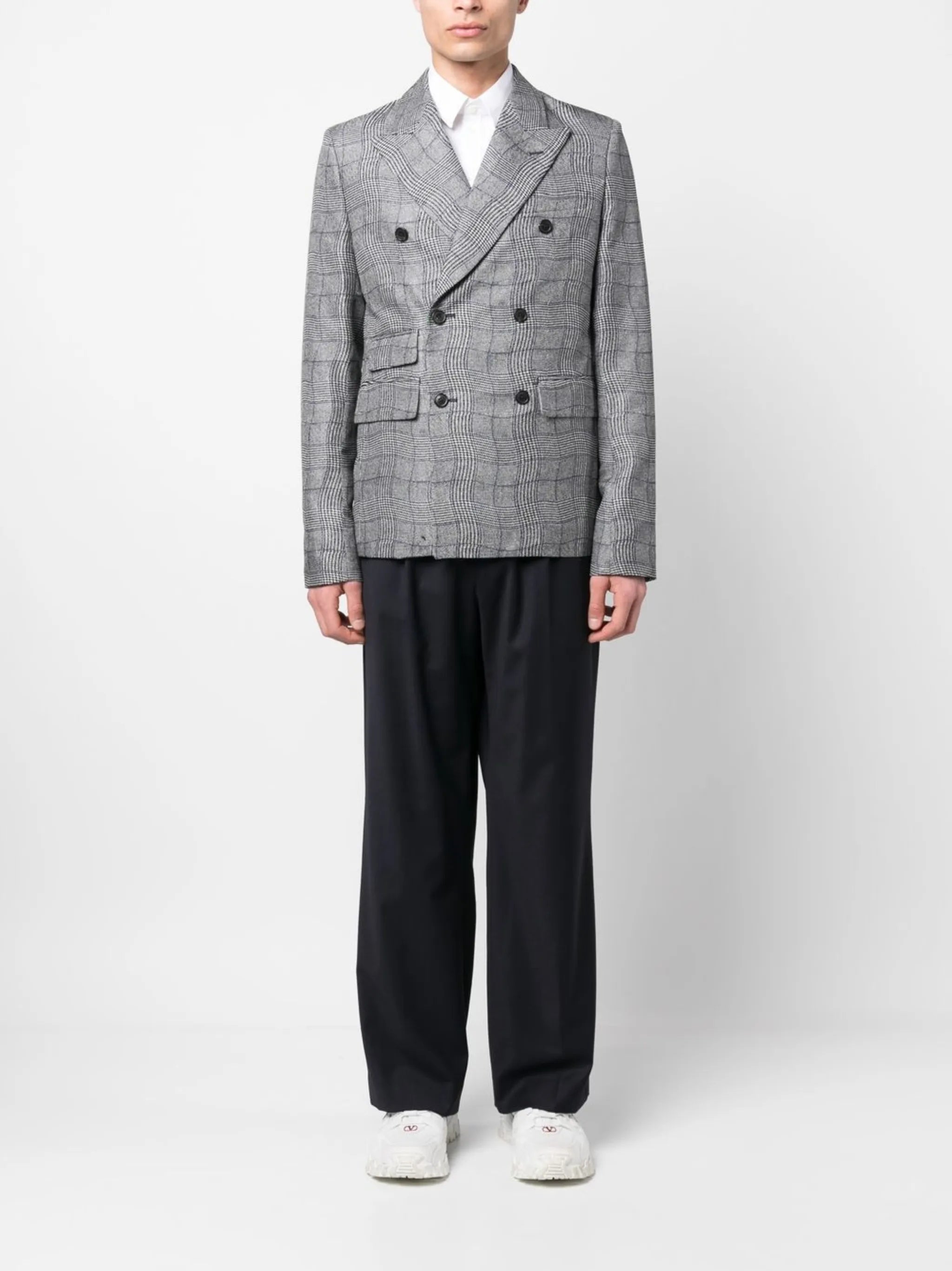 checked double-breasted blazer