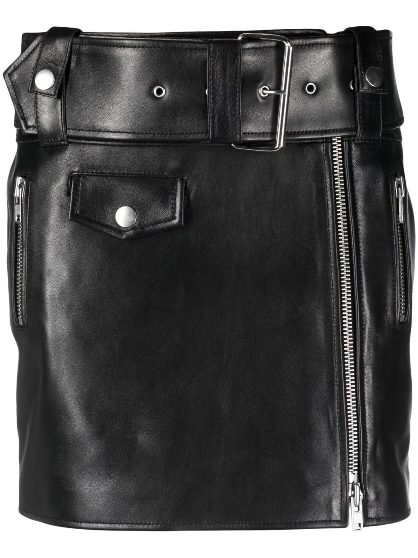 biker-style belted skirt