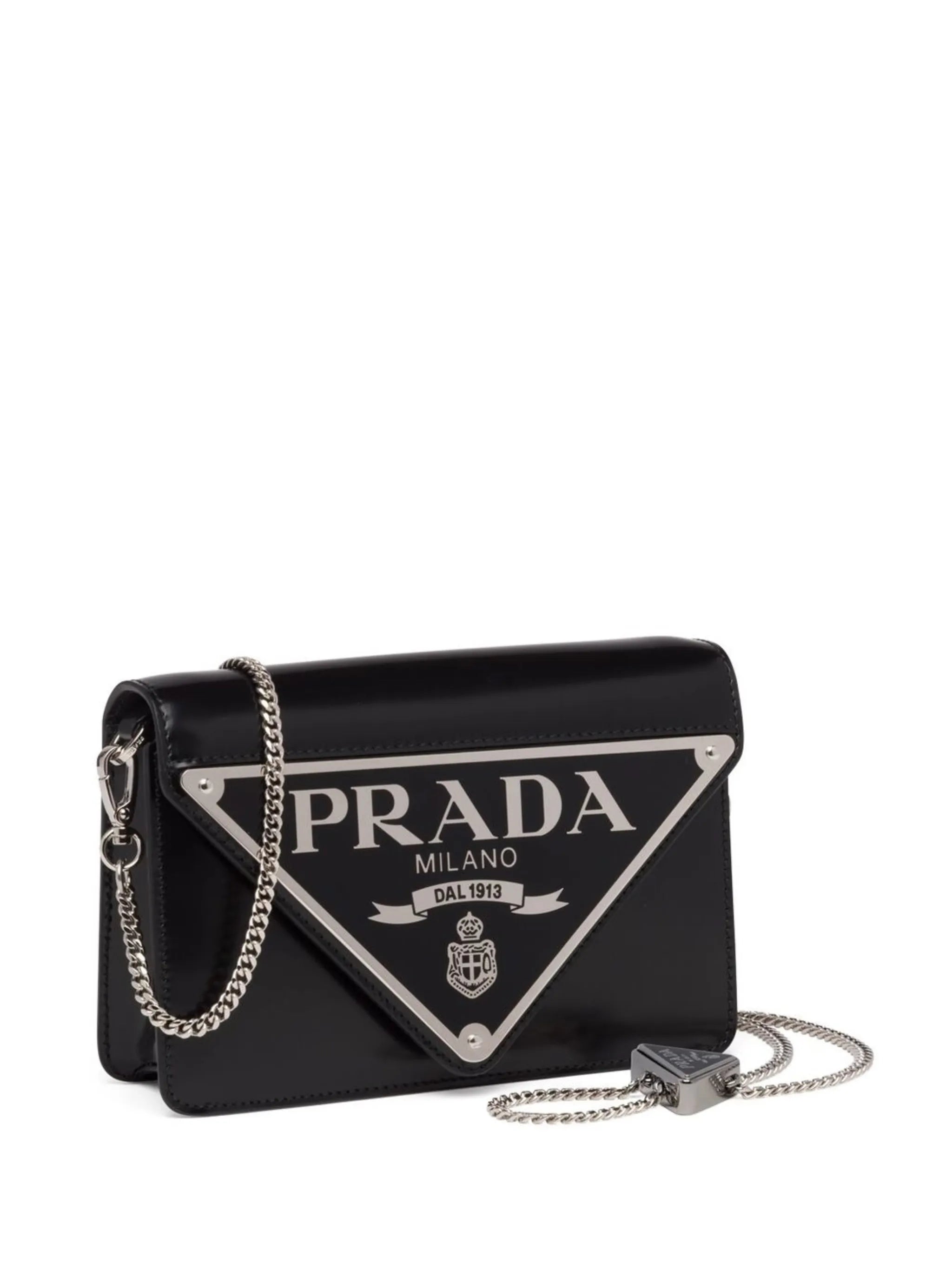 Triangle-plaque brushed leather shoulder bag