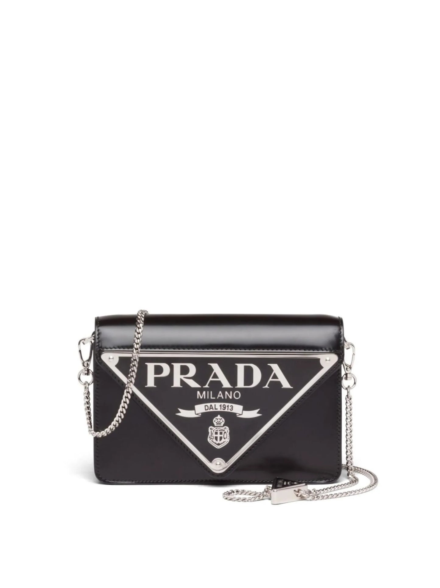 Triangle-plaque brushed leather shoulder bag