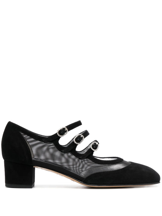 mesh-panelled suede pumps