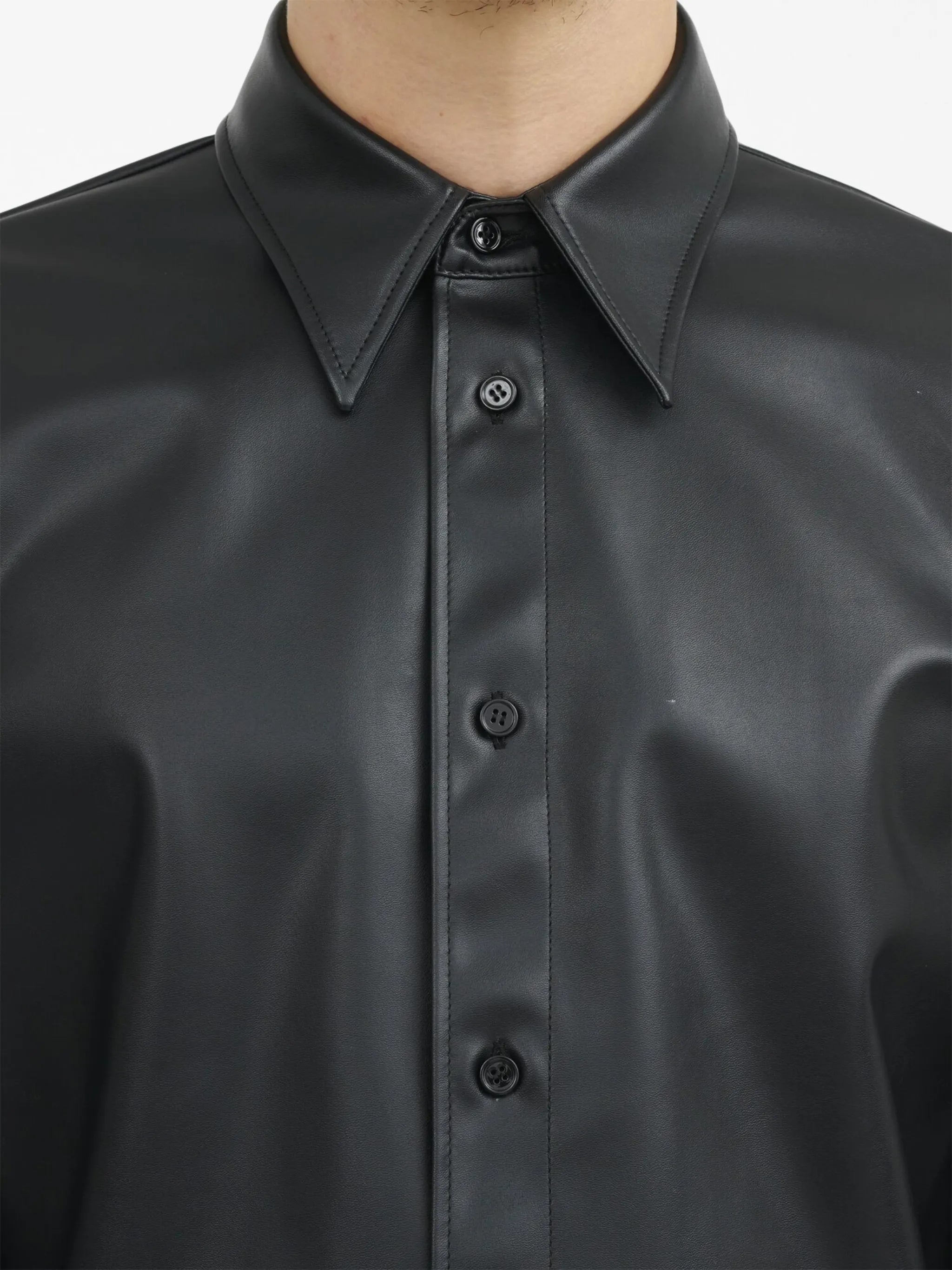 long-sleeve faux-leather shirt