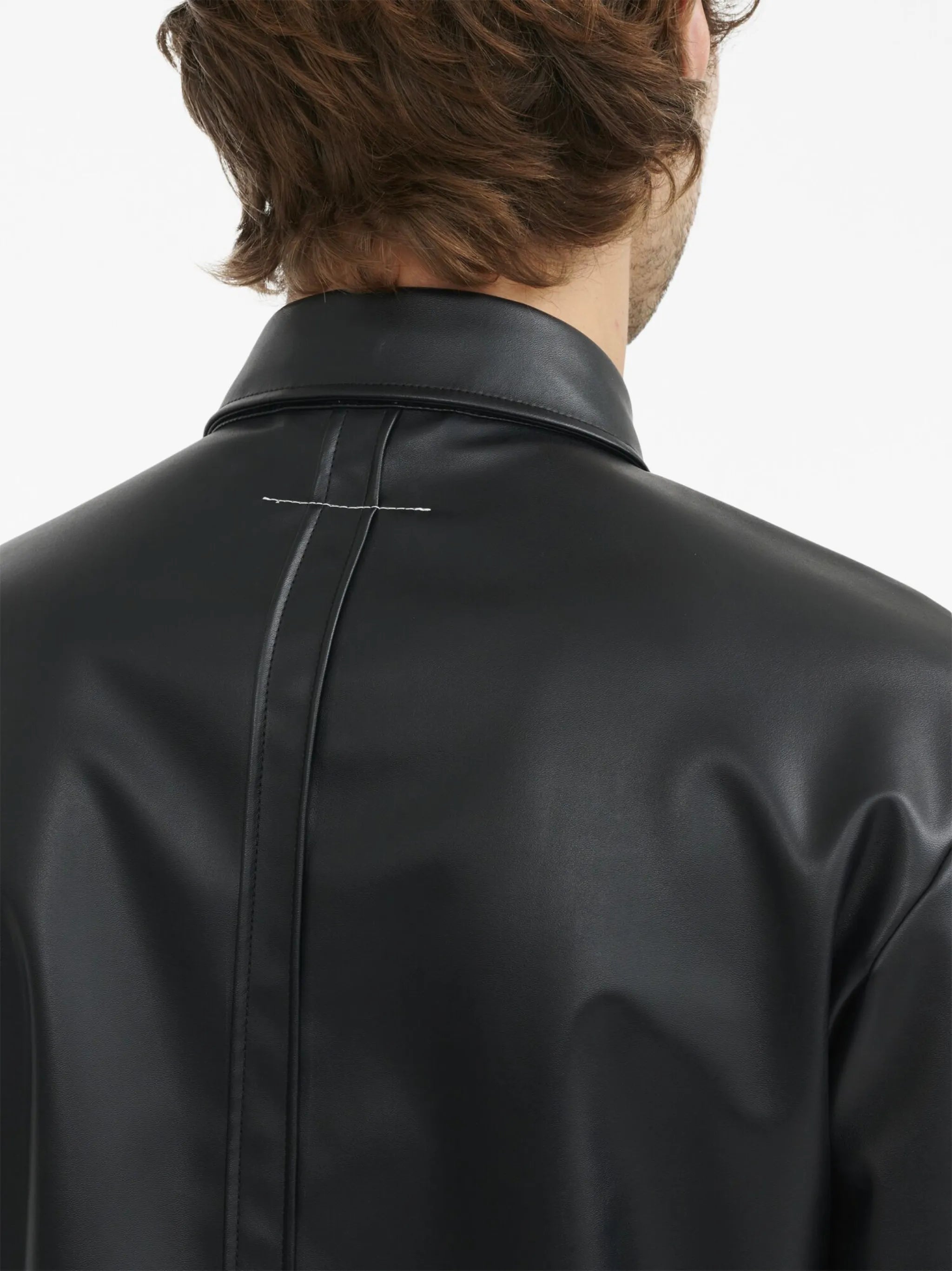 long-sleeve faux-leather shirt