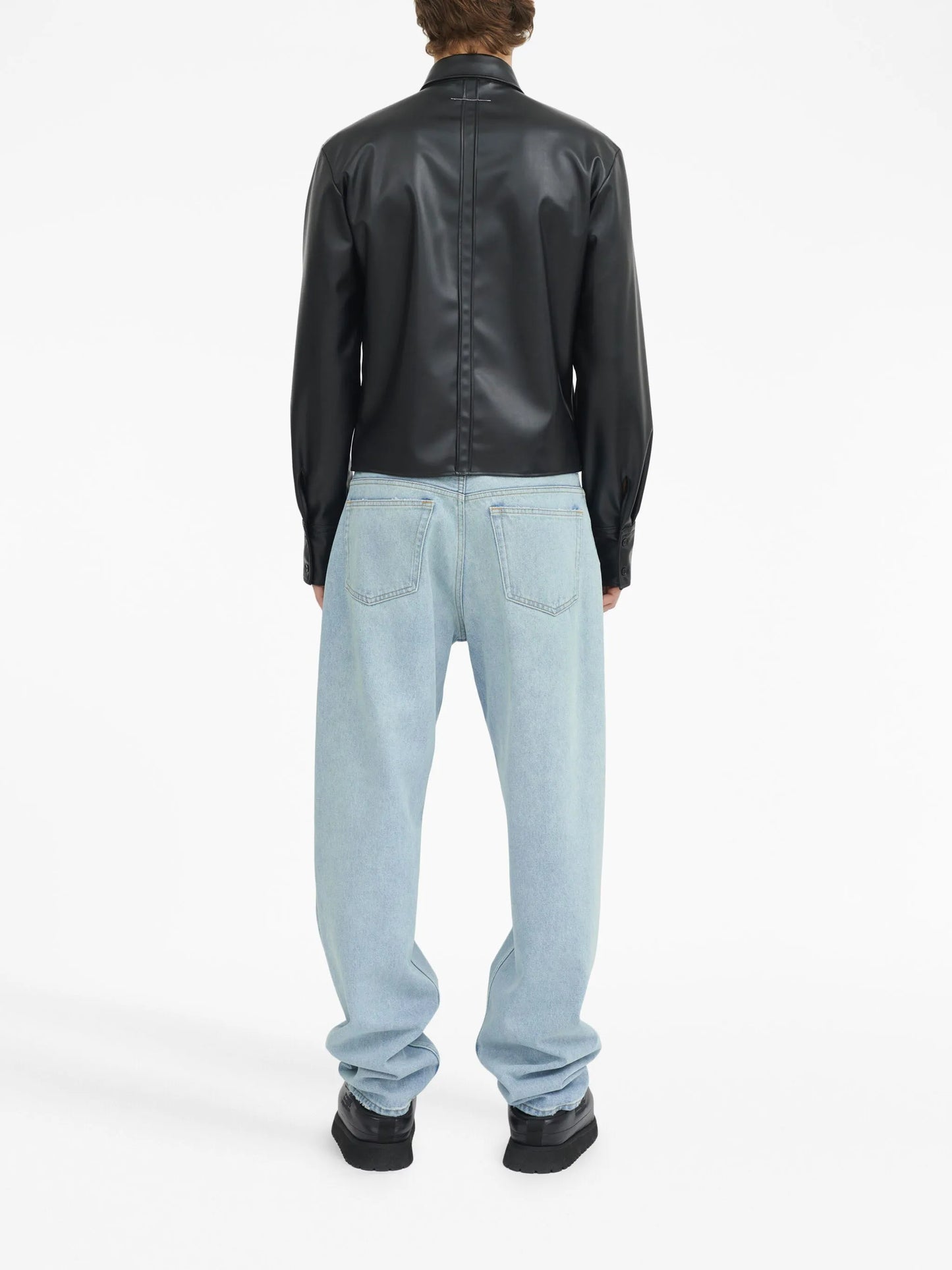 long-sleeve faux-leather shirt