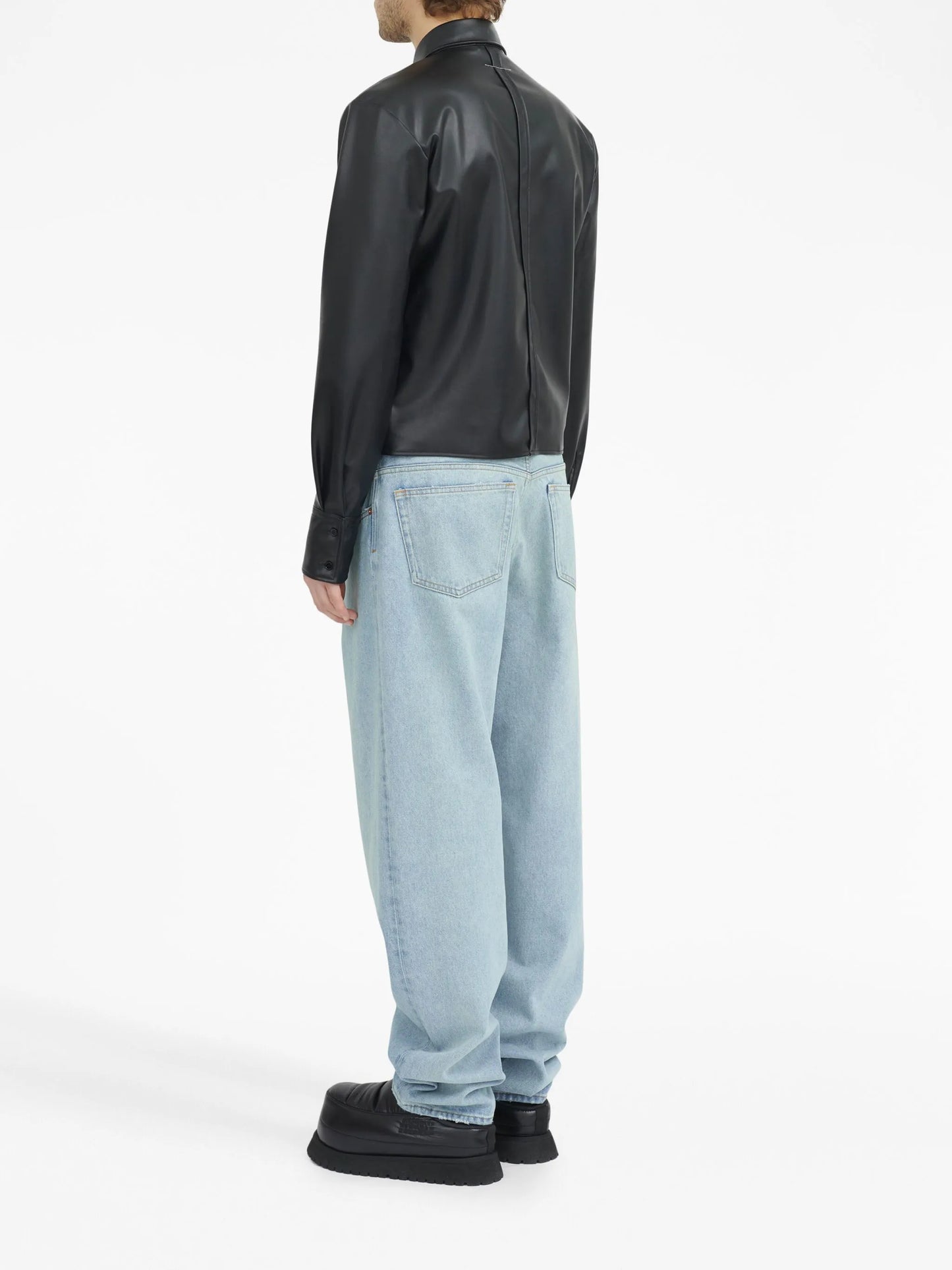long-sleeve faux-leather shirt
