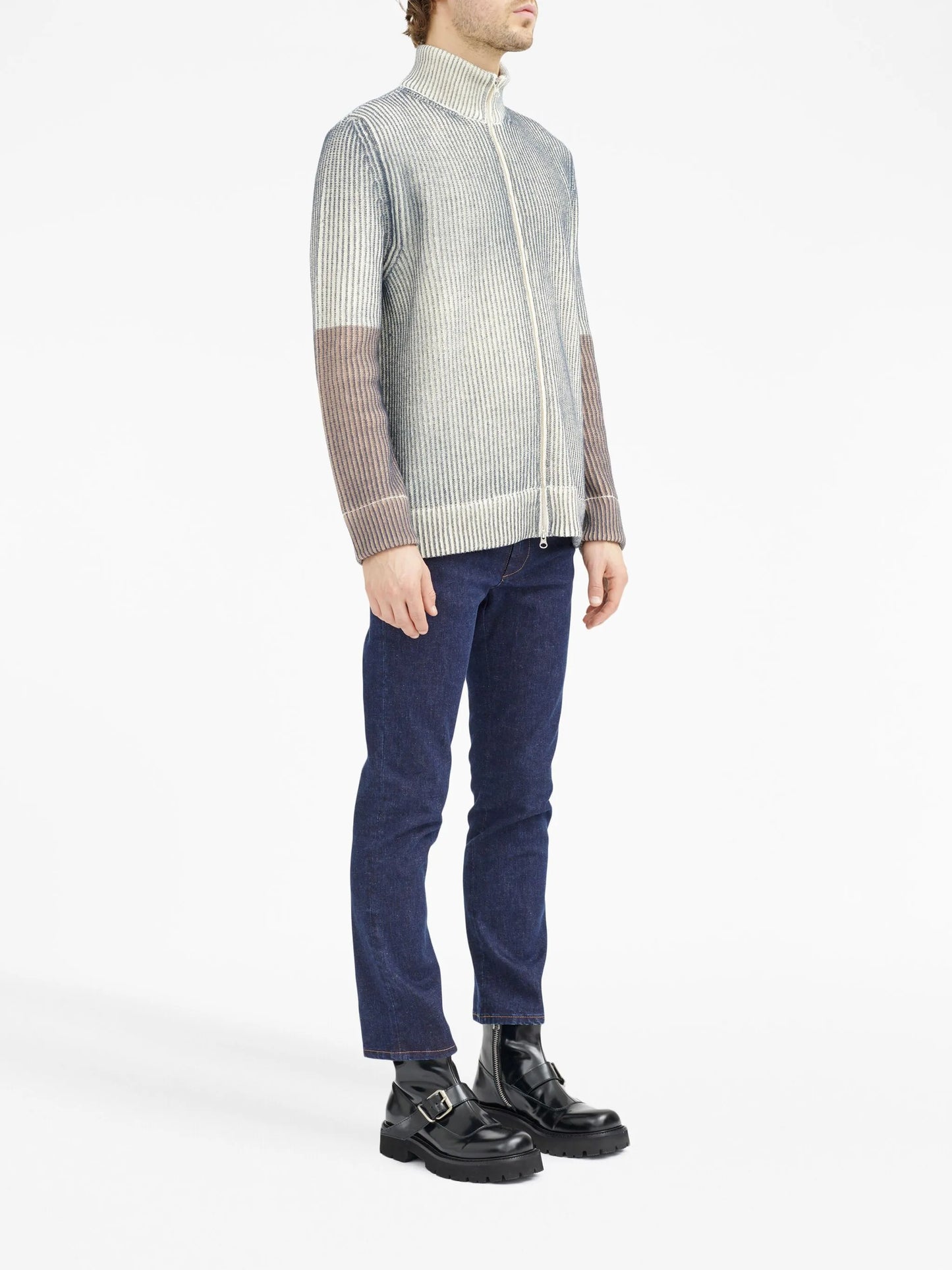 ribbed zip-up cardigan