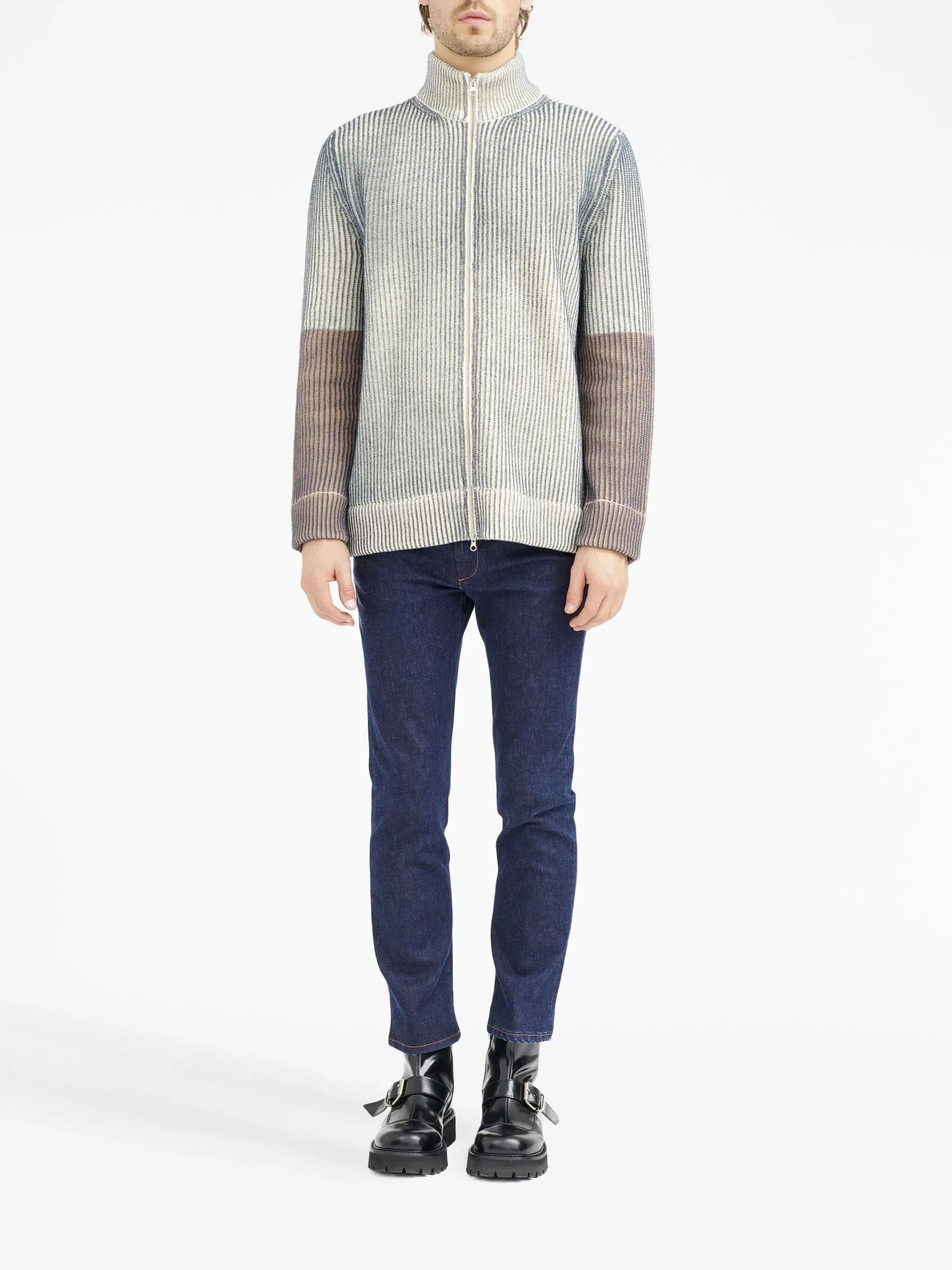 ribbed zip-up cardigan