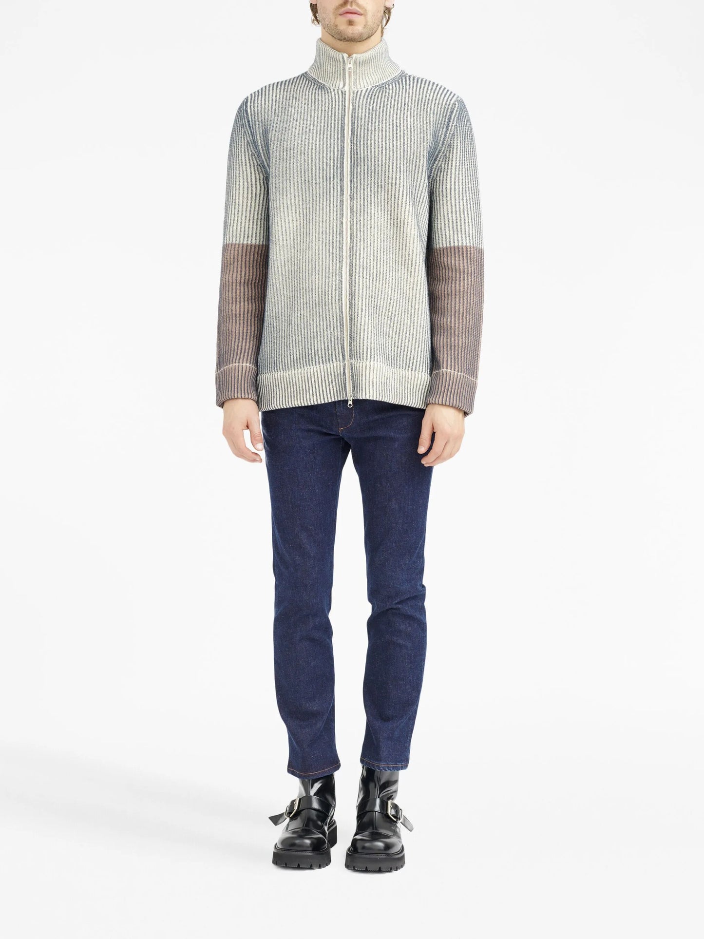 ribbed zip-up cardigan