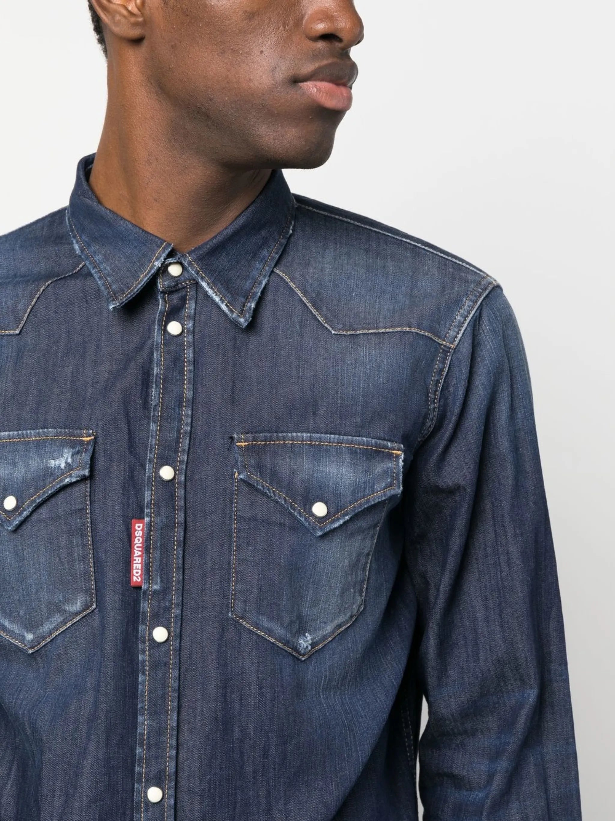 distressed denim shirt