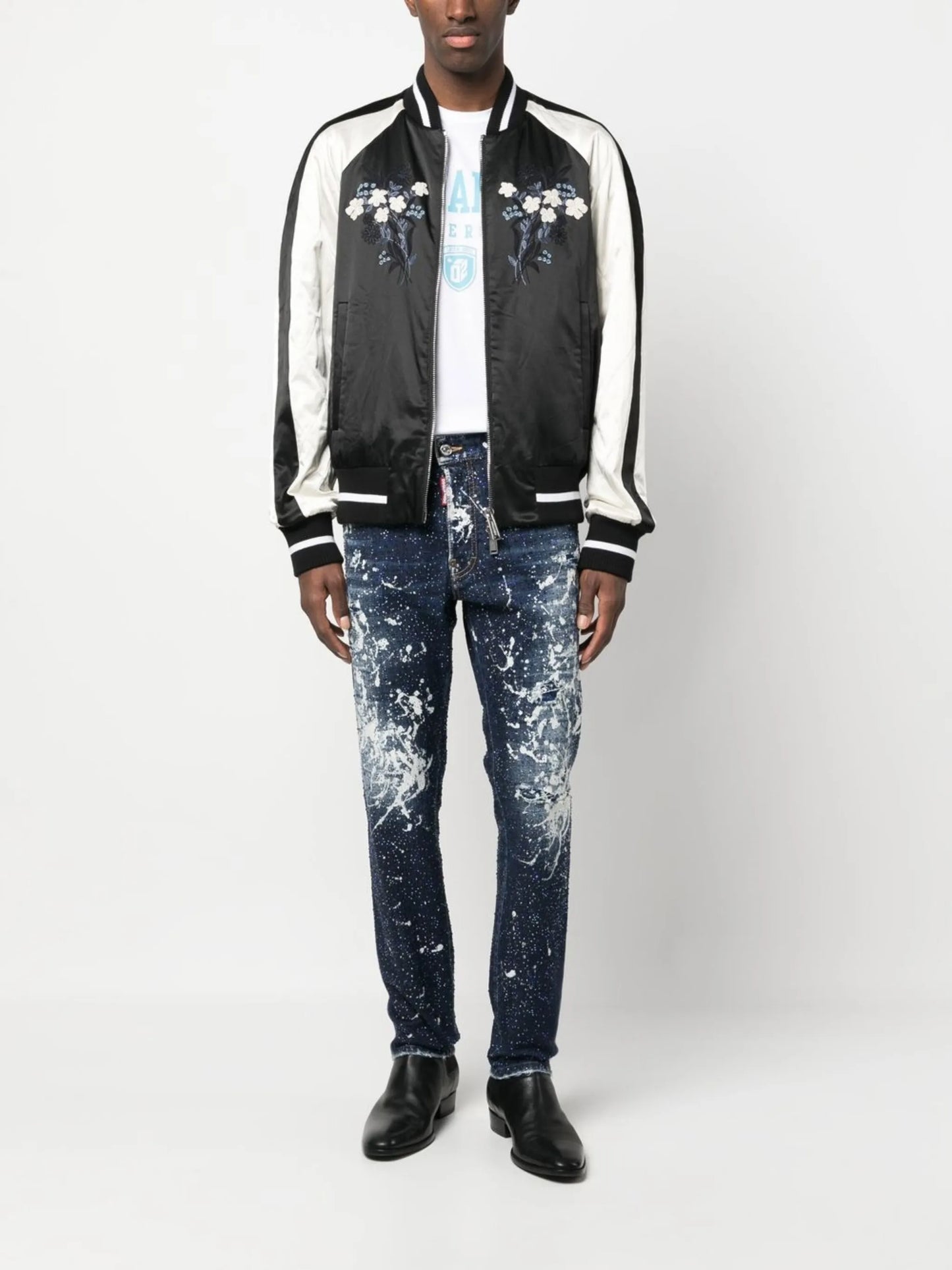 embroidered satin bomber jacket
