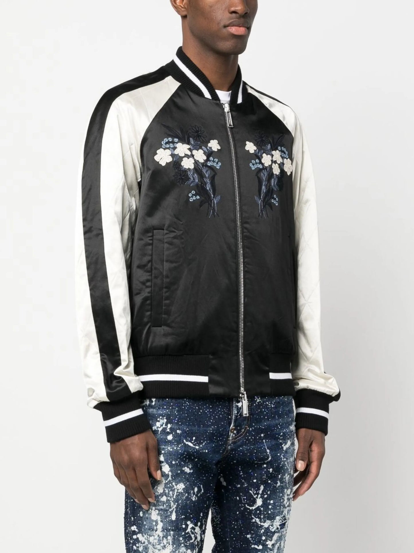 embroidered satin bomber jacket
