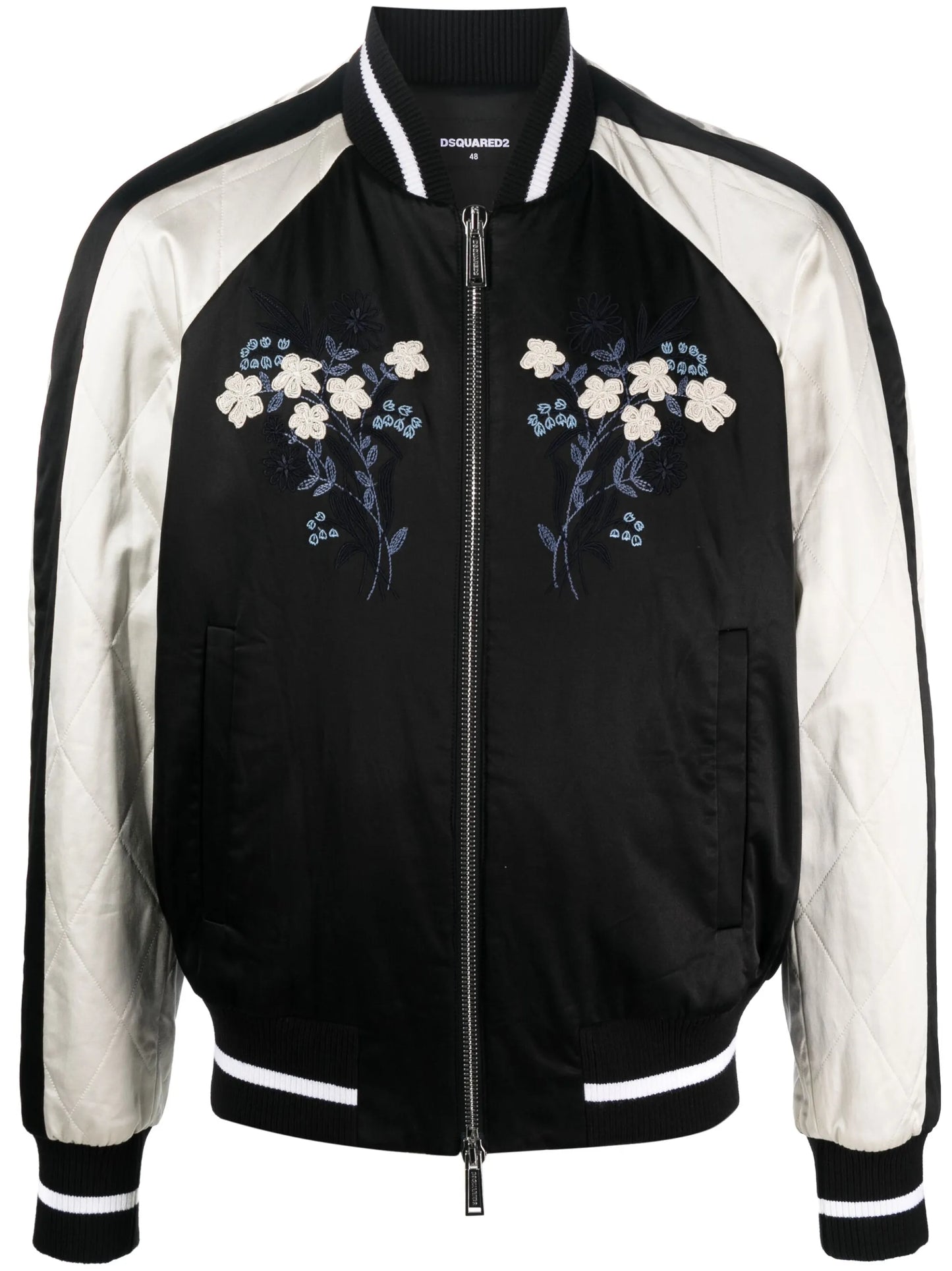 embroidered satin bomber jacket