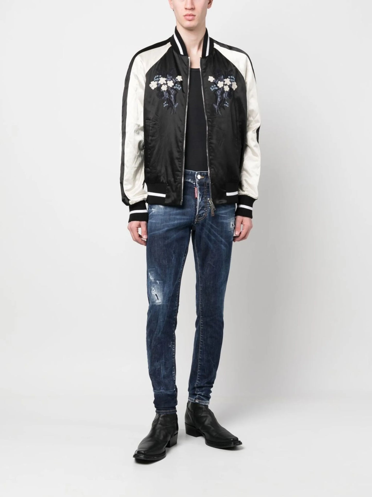 slim-fit distressed-effect jeans