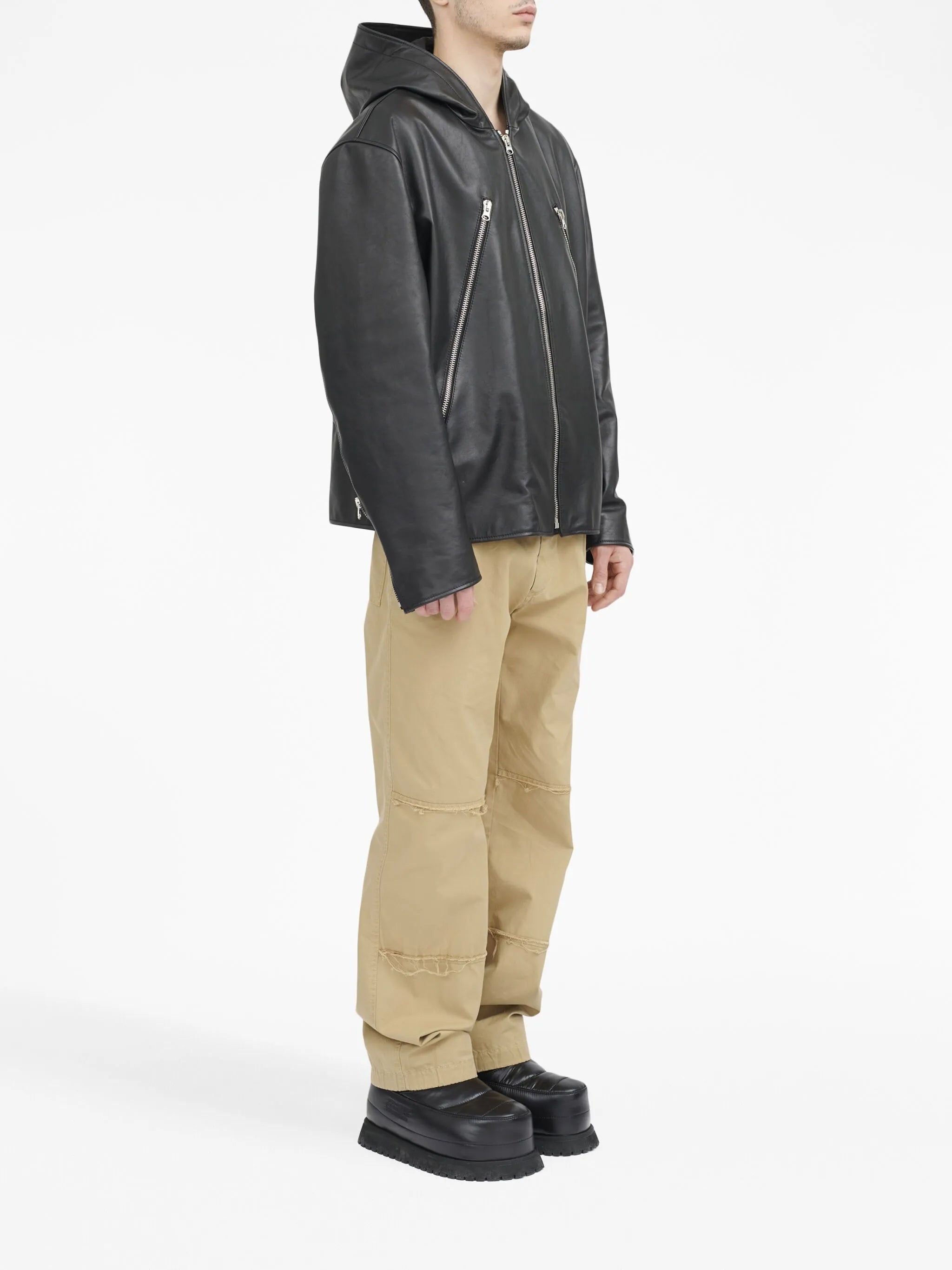hooded leather jacket