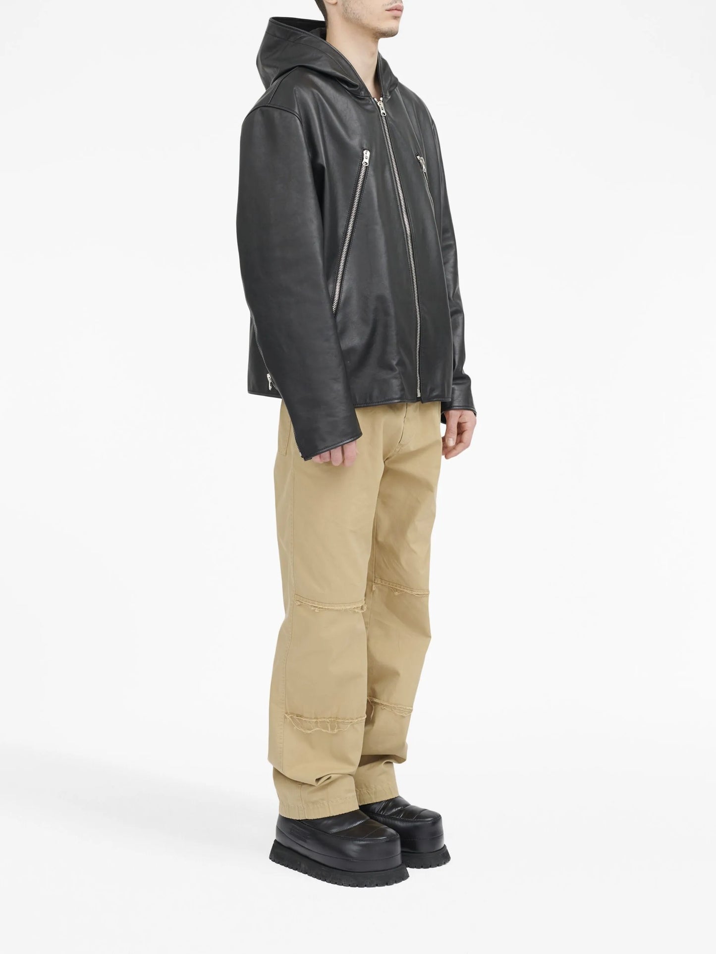 hooded leather jacket