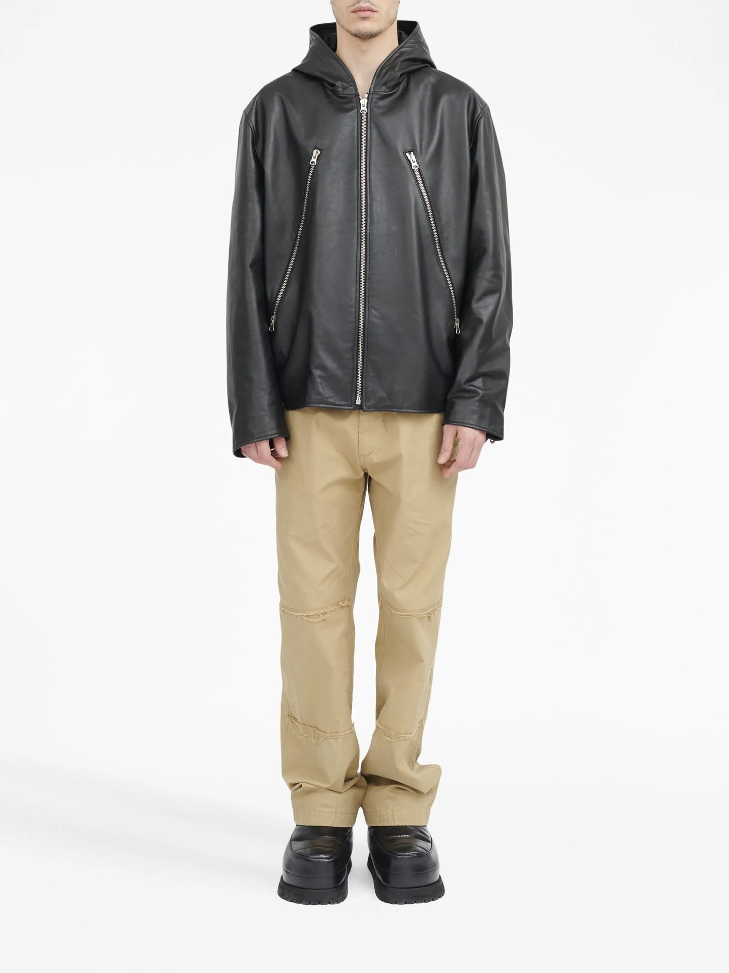 hooded leather jacket