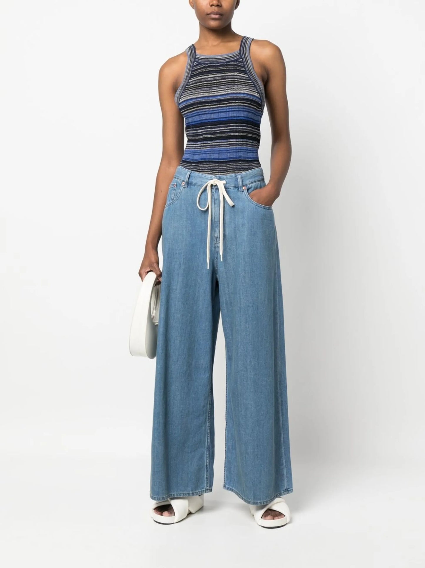 drawstring-waist wide-leg trousers