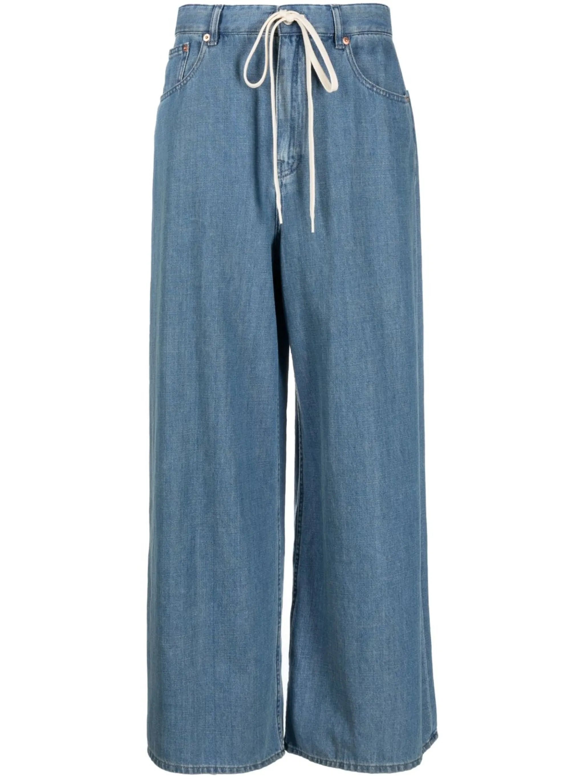 drawstring-waist wide-leg trousers