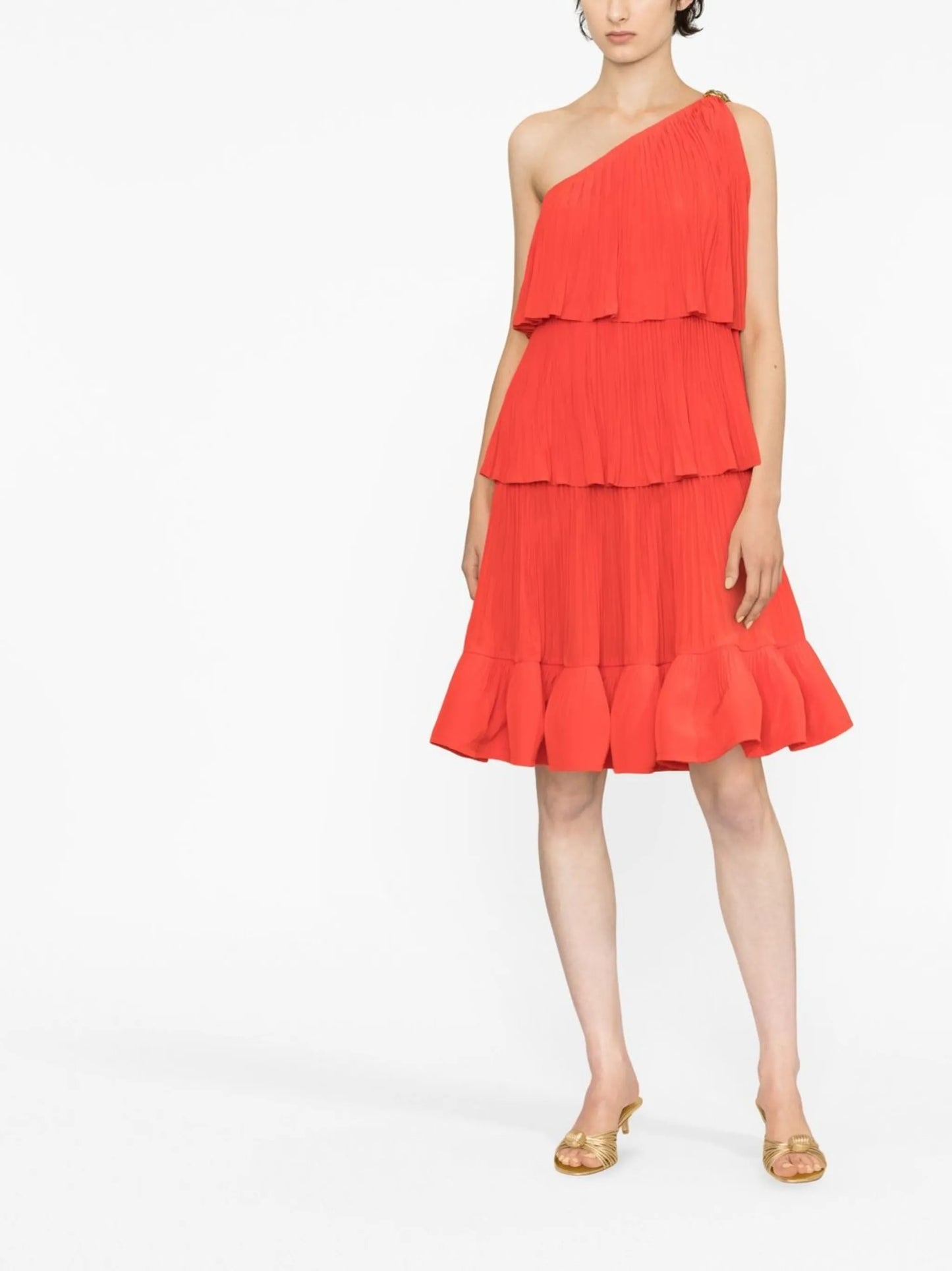 pleated one-shoulder dress