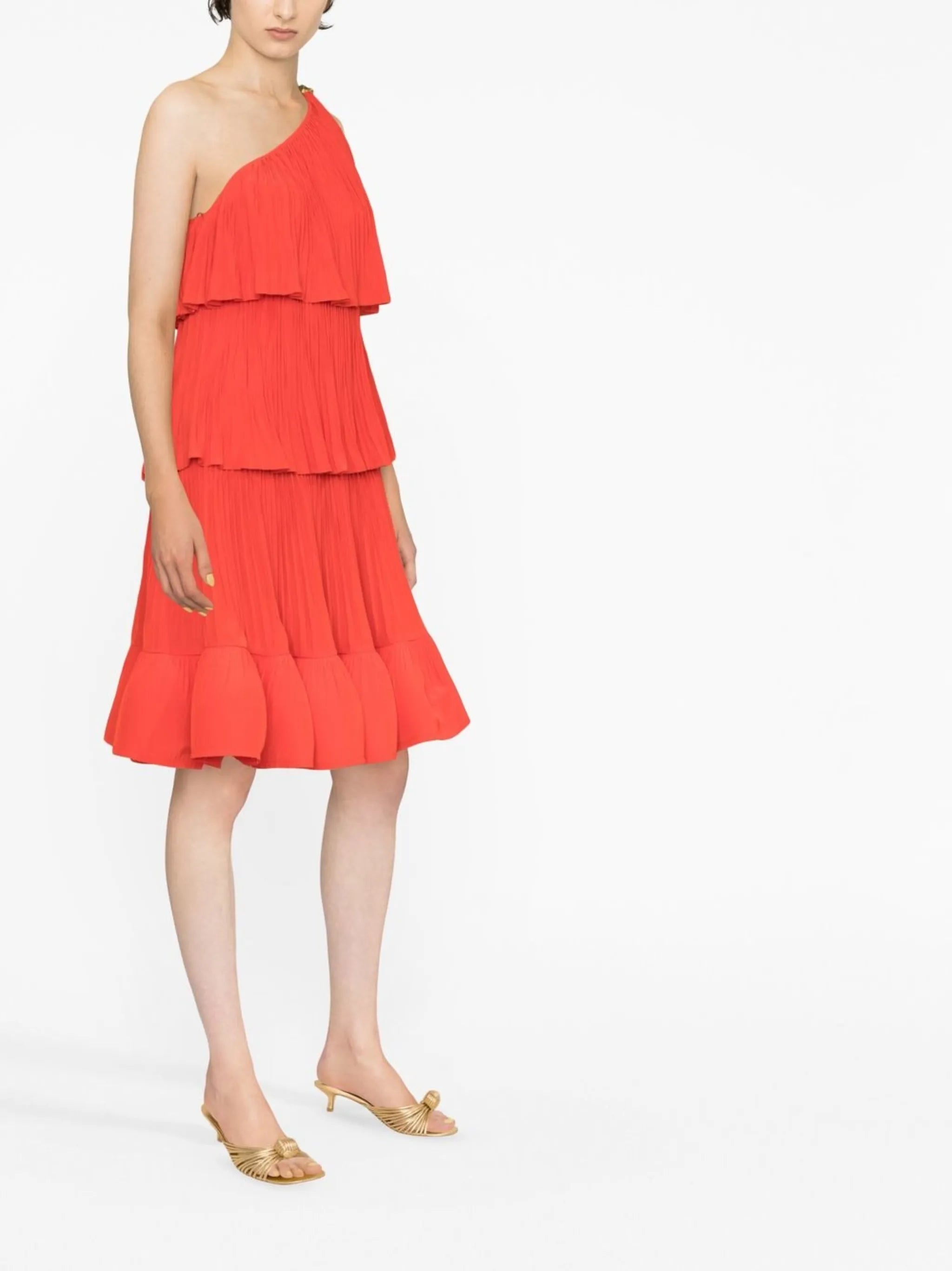 pleated one-shoulder dress