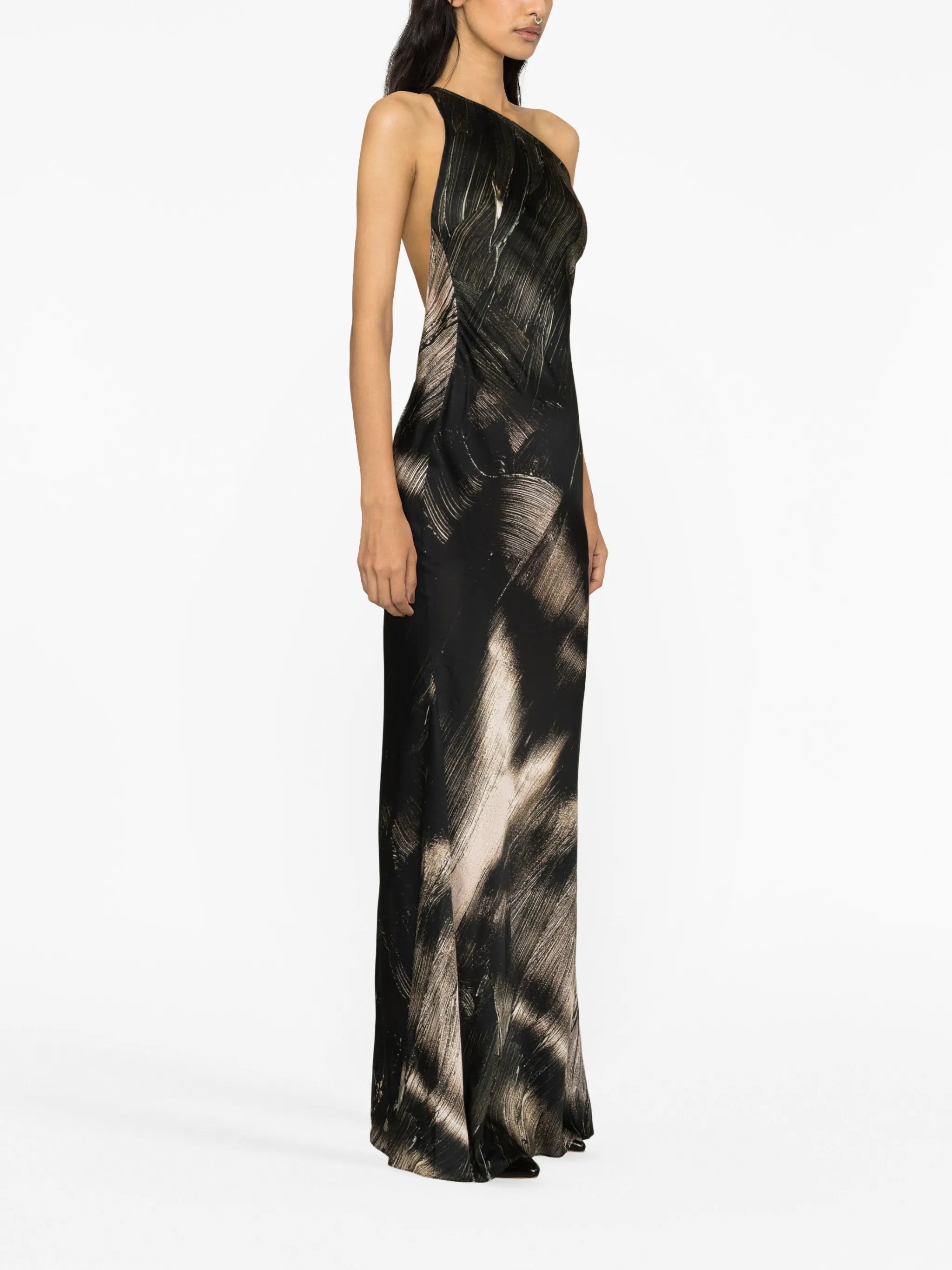 one-shoulder graphic-print maxi dress