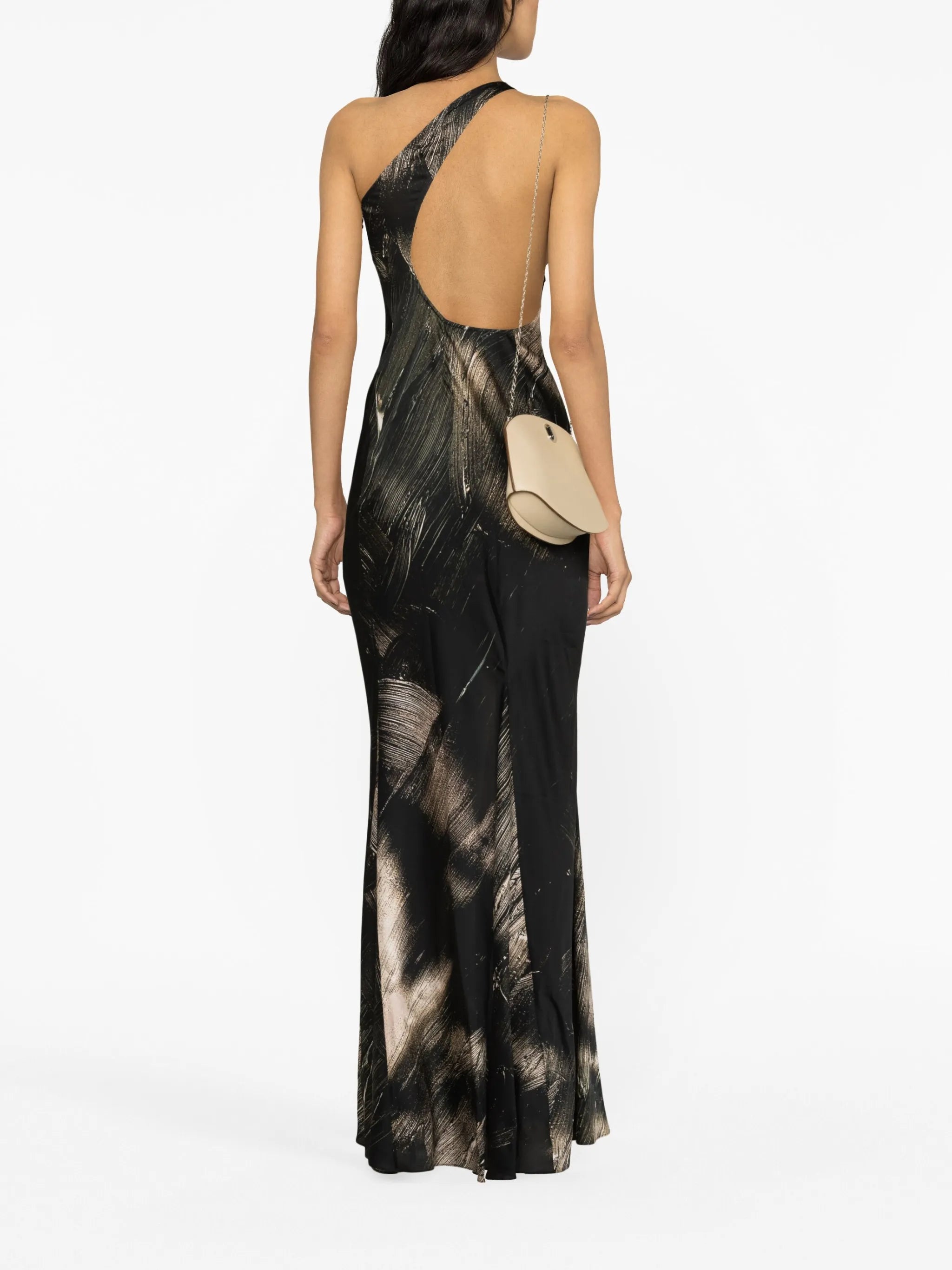 one-shoulder graphic-print maxi dress