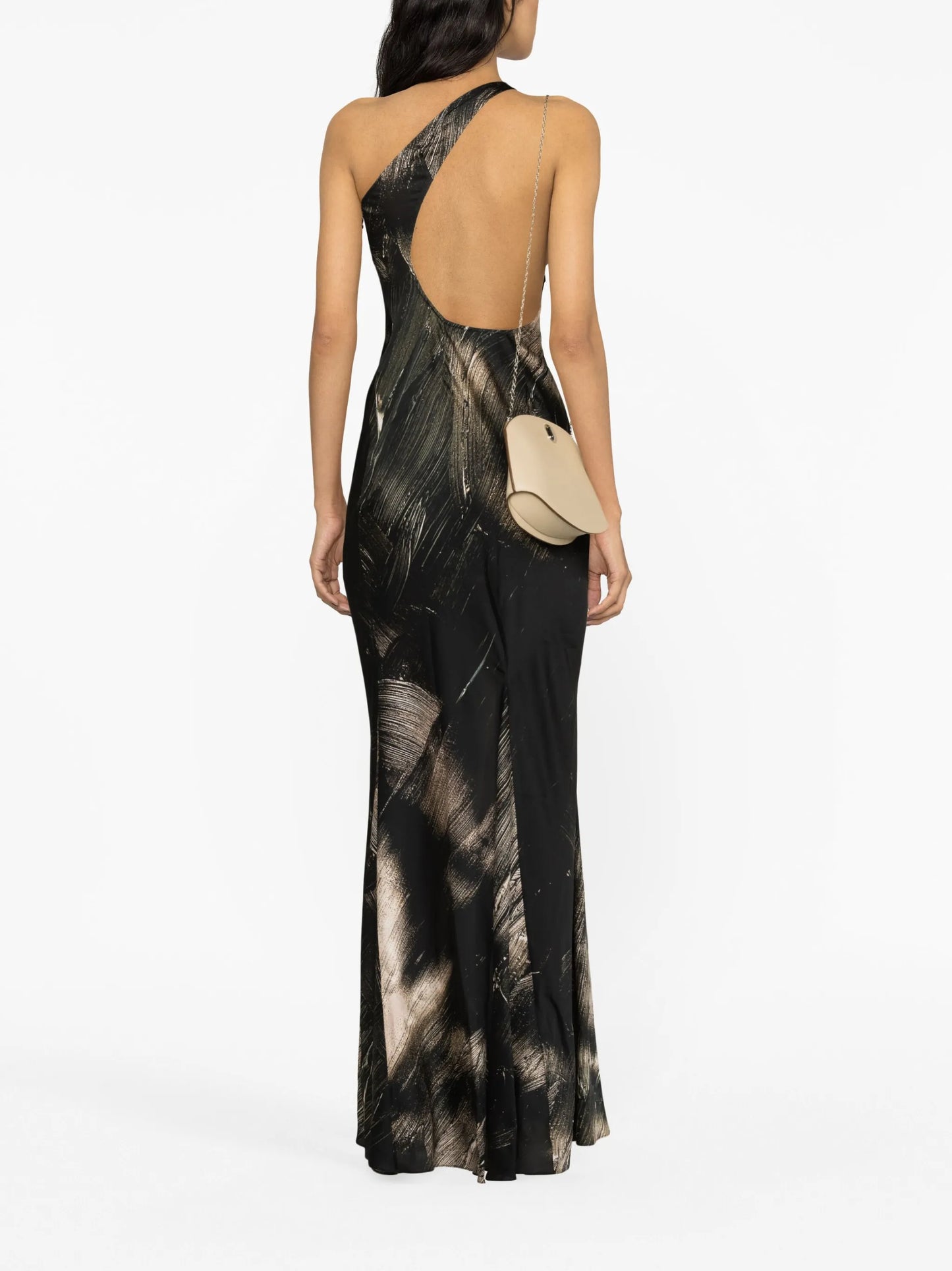 one-shoulder graphic-print maxi dress