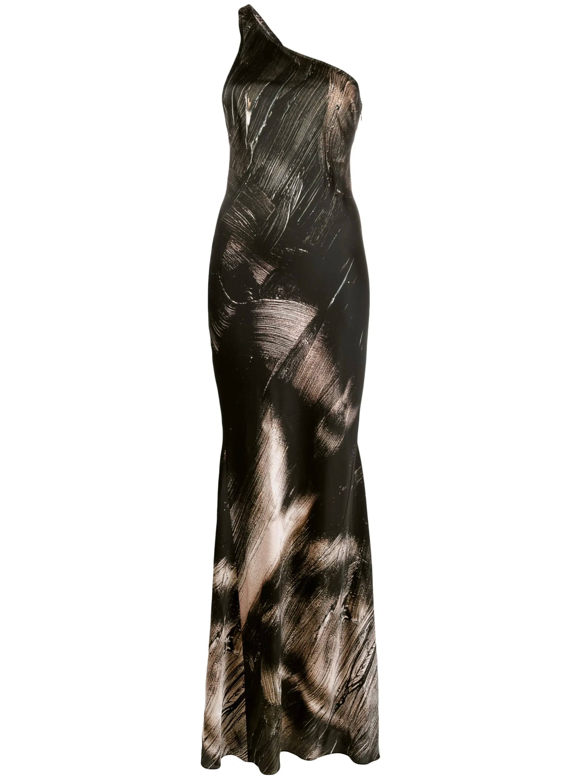 one-shoulder graphic-print maxi dress
