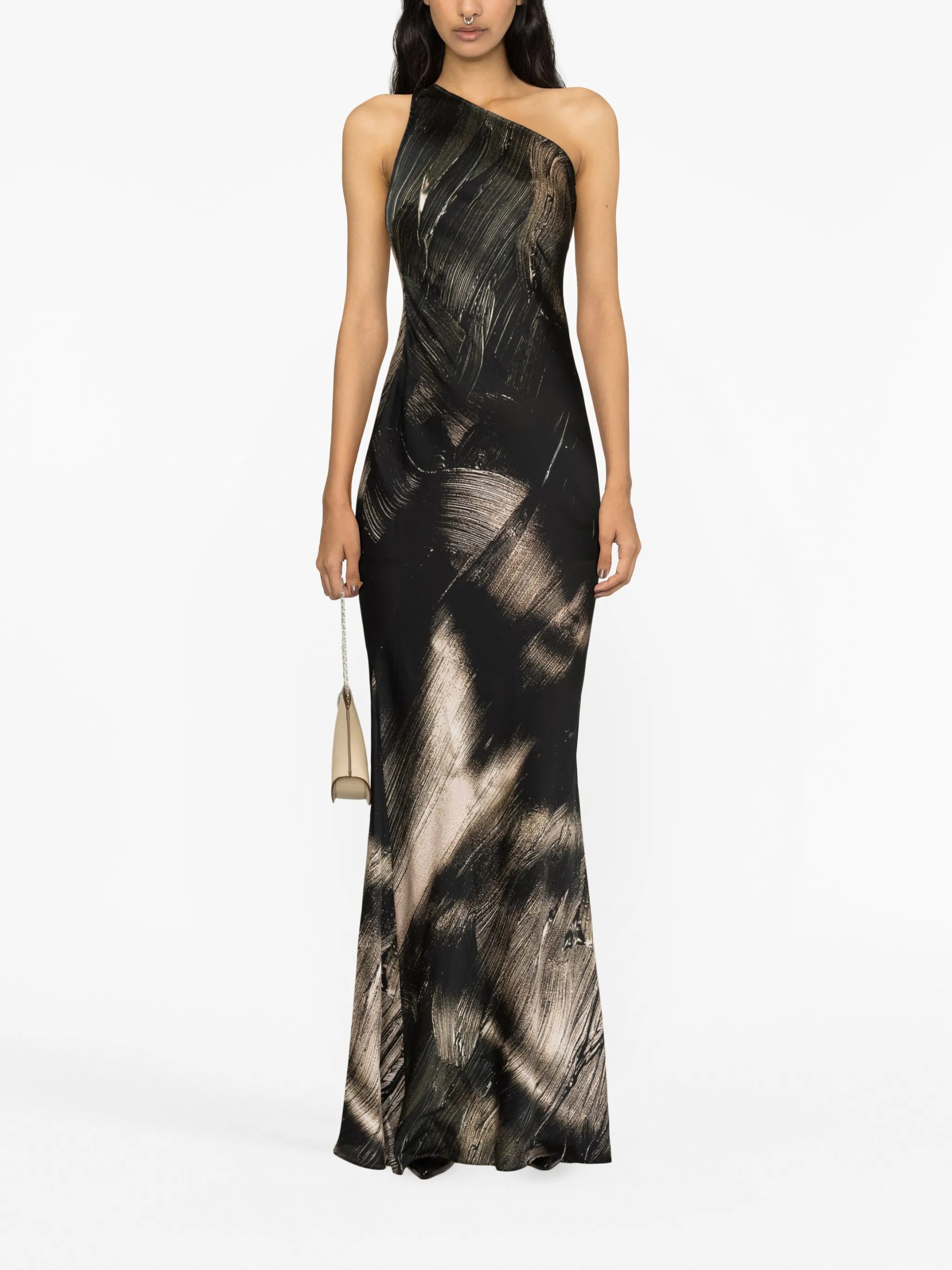 one-shoulder graphic-print maxi dress