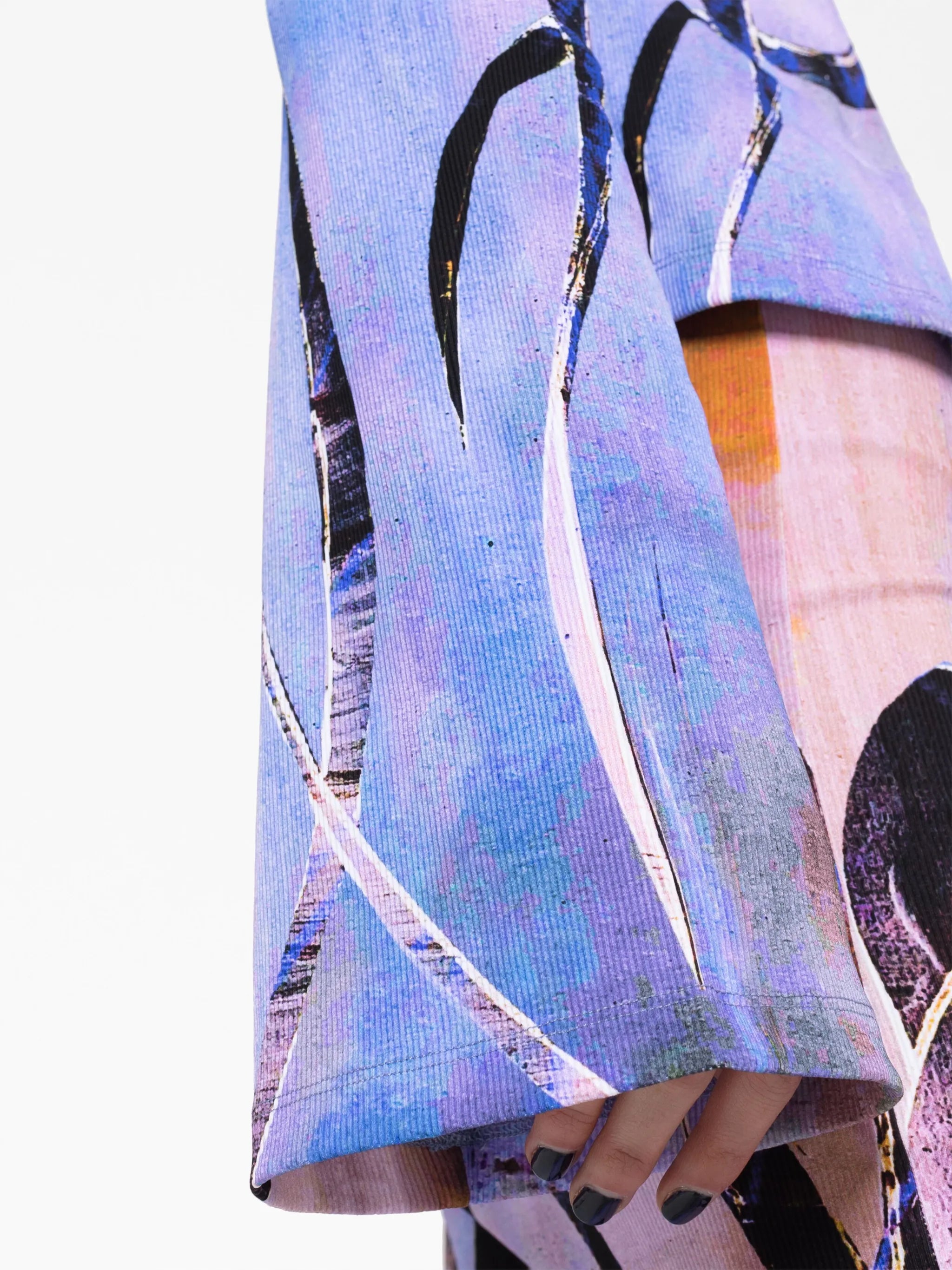 botanical-print ribbed cardigan