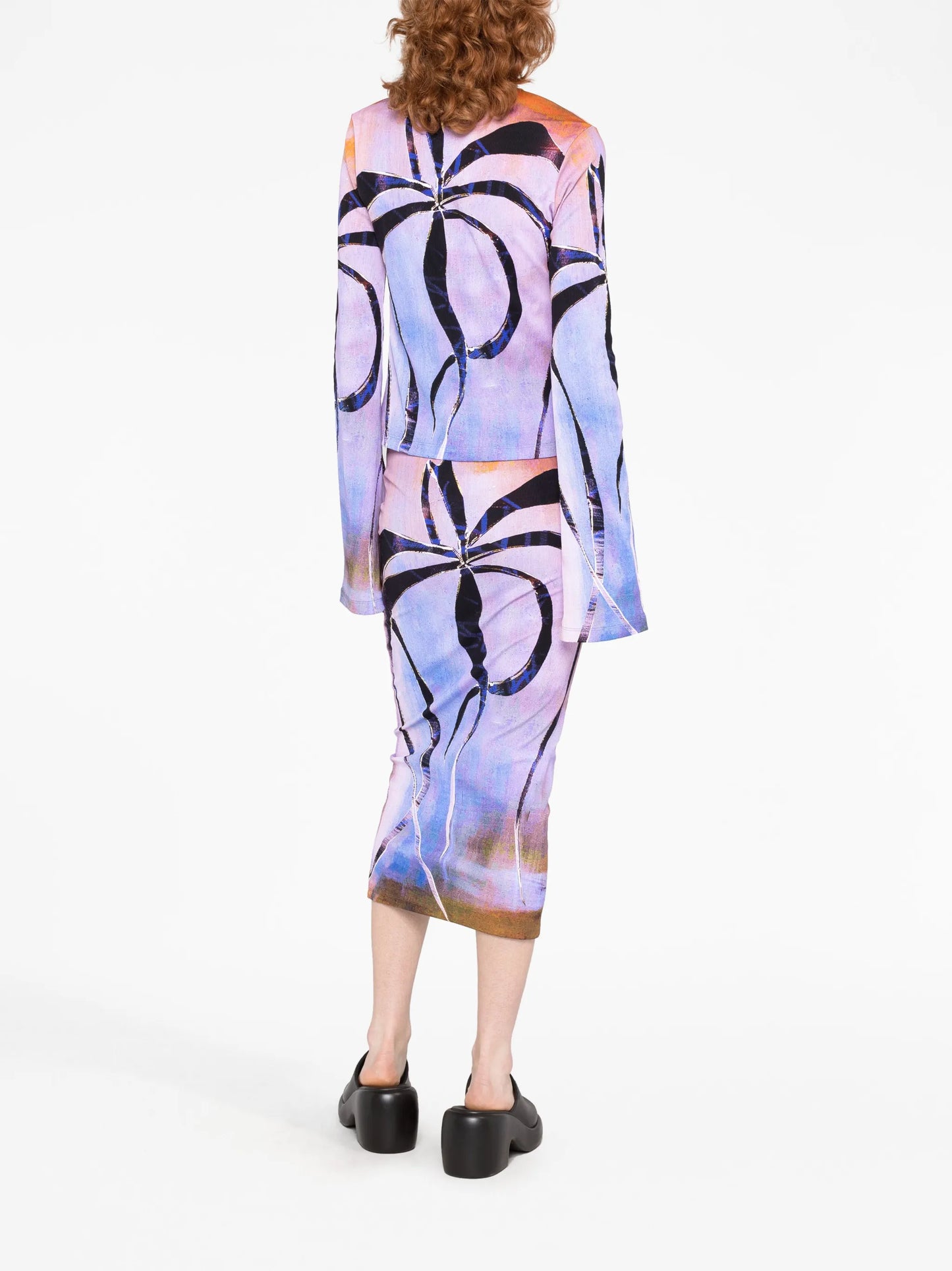 botanical-print ribbed cardigan